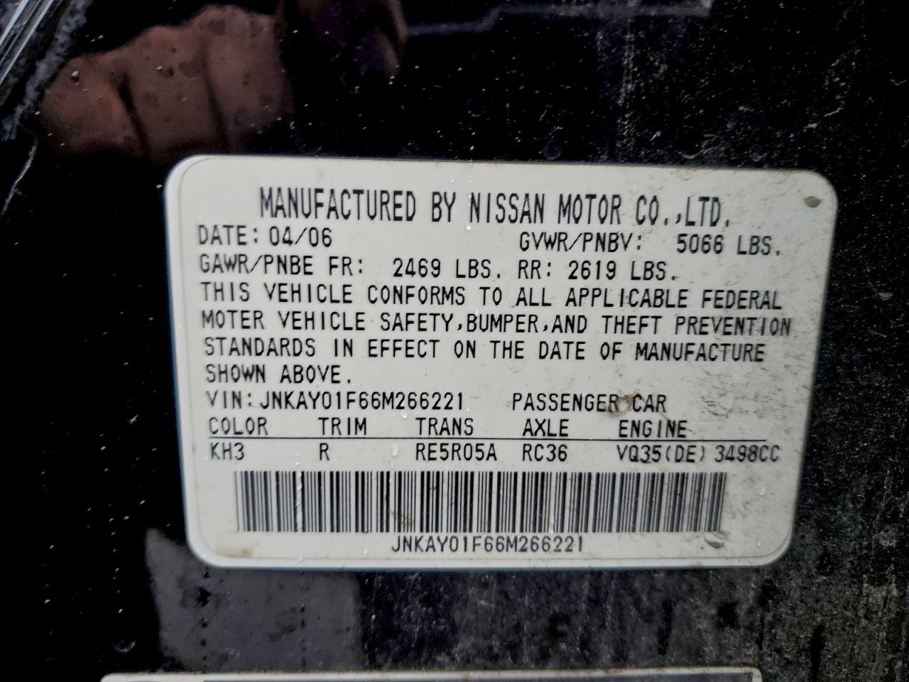 2006 Infiniti M35 Base Black vin: JNKAY01F66M266221