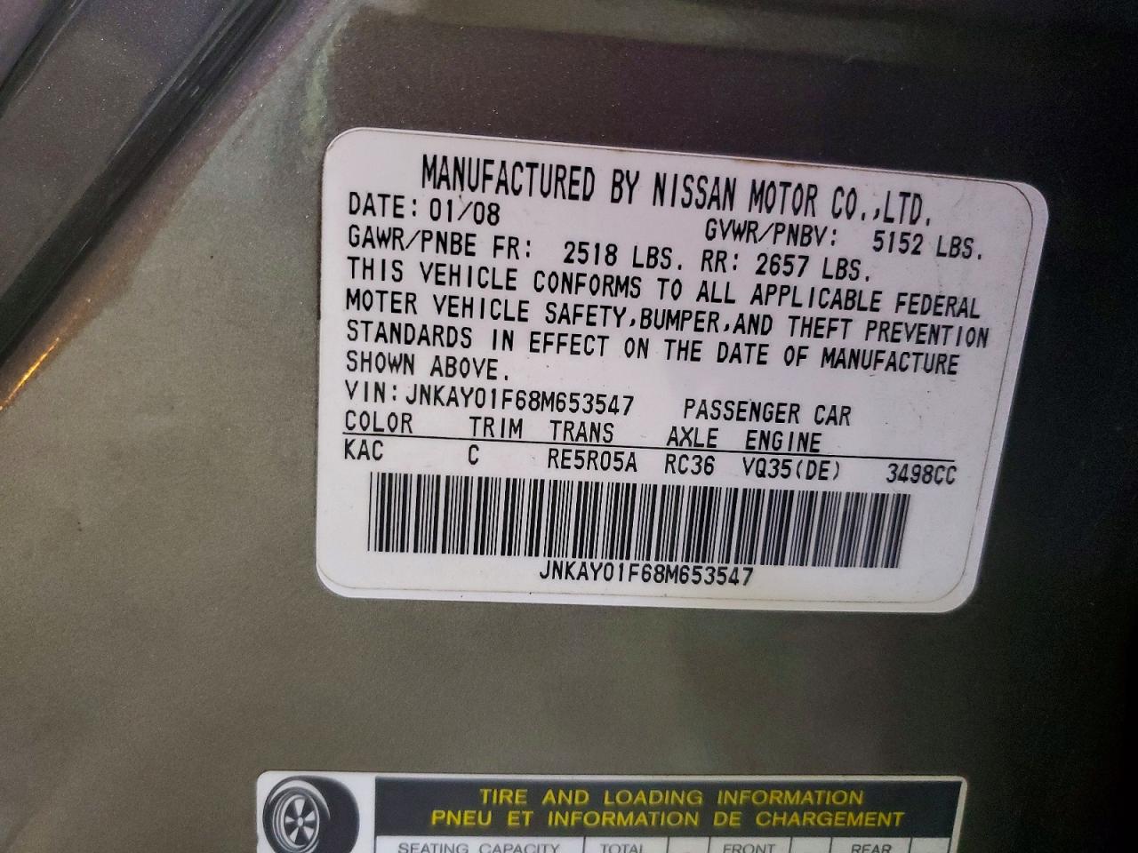 2008 Infiniti M35 X Gray vin: JNKAY01F68M653547