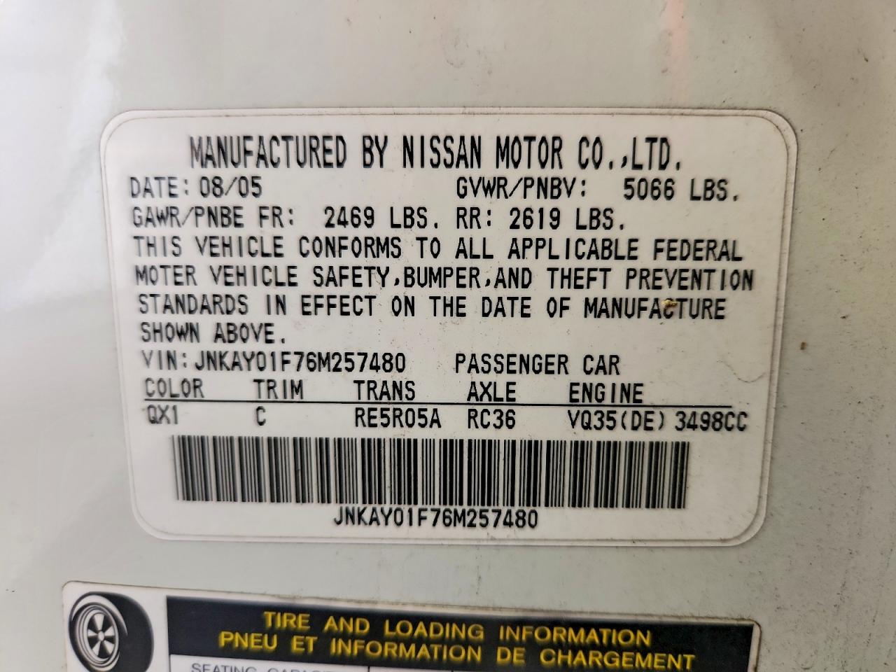 2006 Infiniti M35 Base White vin: JNKAY01F76M257480