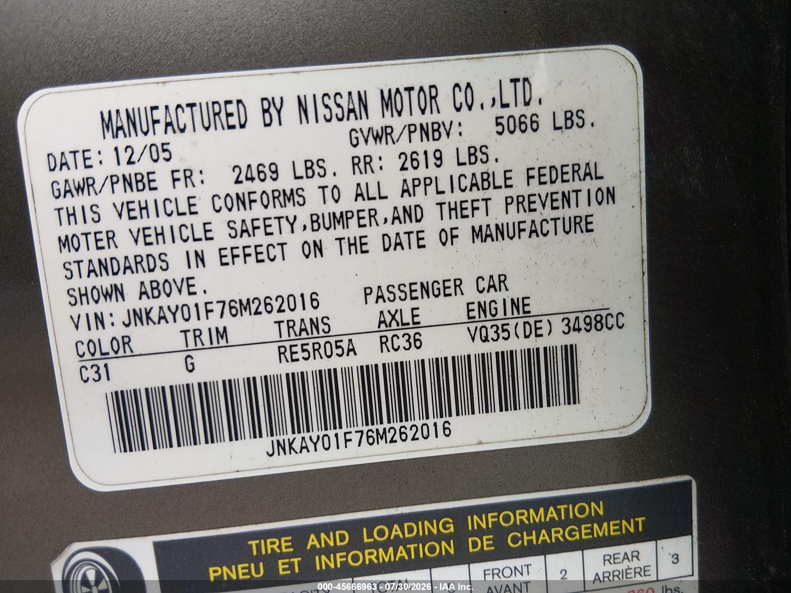 2006 Infiniti M35x   Gray vin: JNKAY01F76M262016
