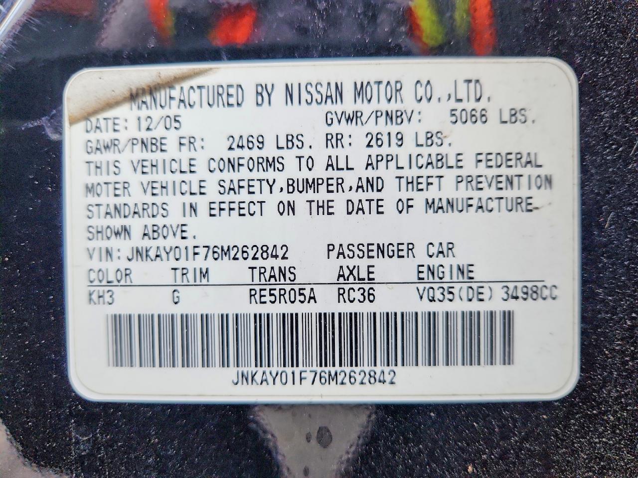 2006 Infiniti M35 Base Black vin: JNKAY01F76M262842