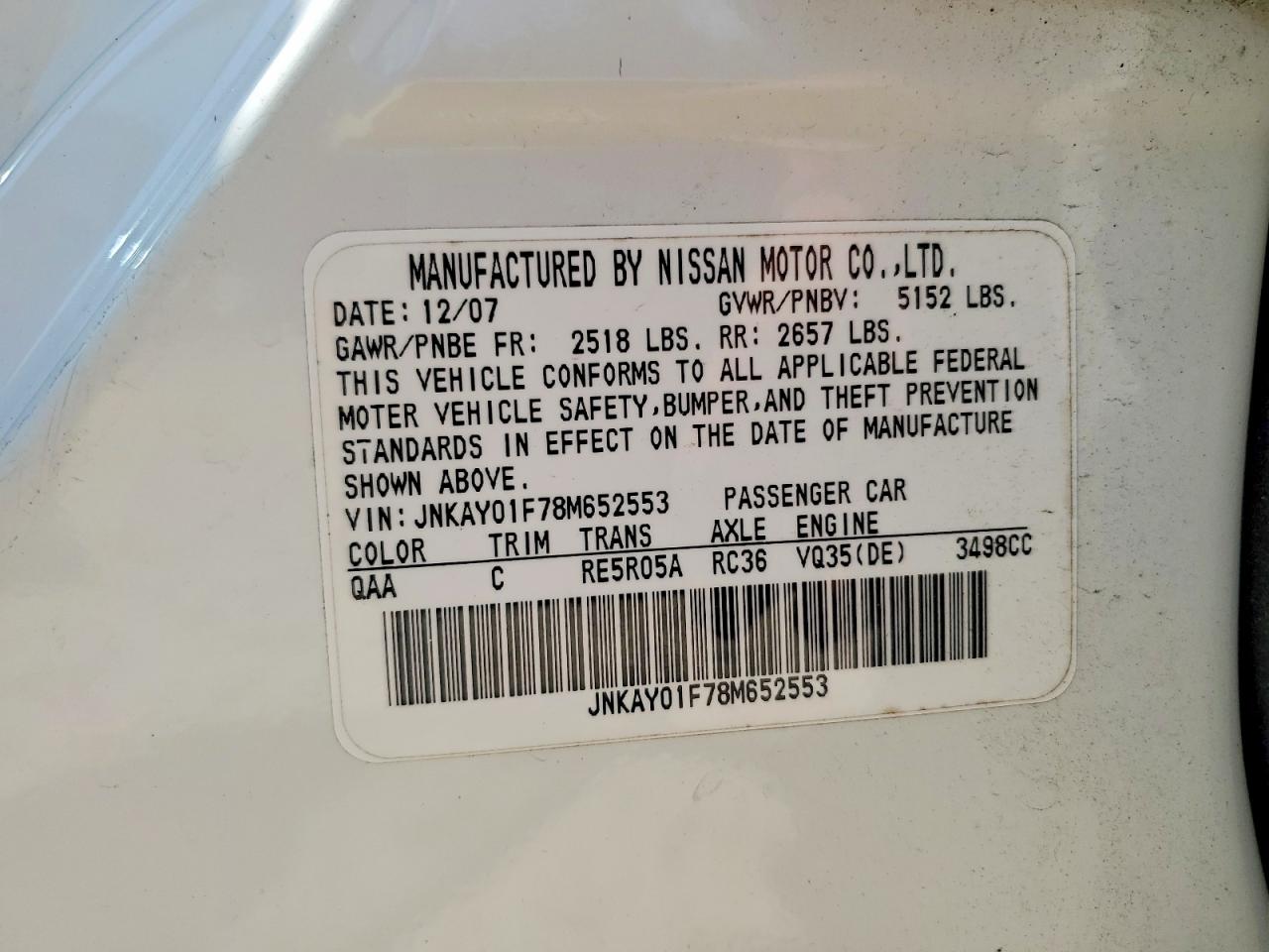 2008 Infiniti M35 X White vin: JNKAY01F78M652553