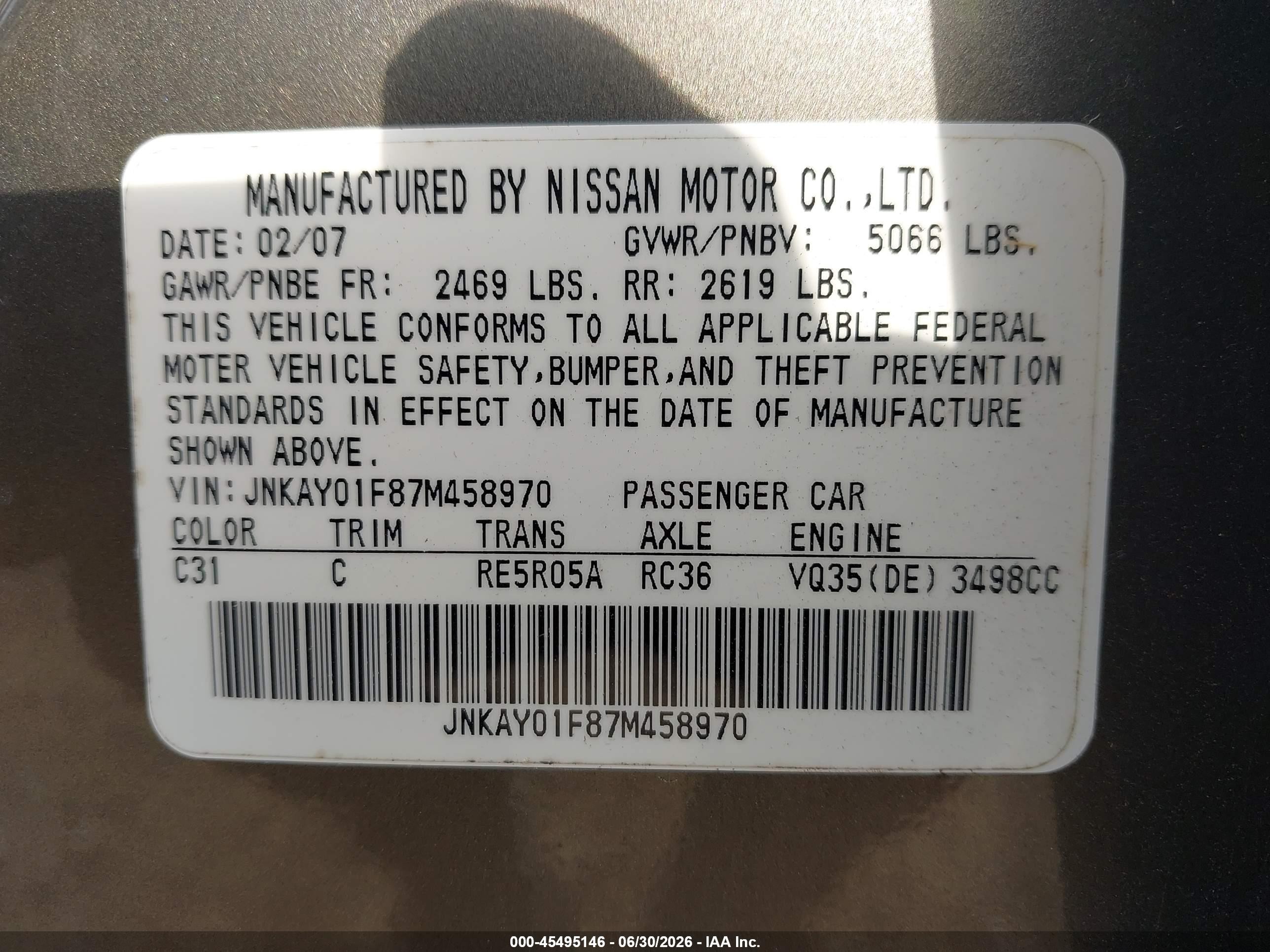 2007 Infiniti M35x   Brown vin: JNKAY01F87M458970
