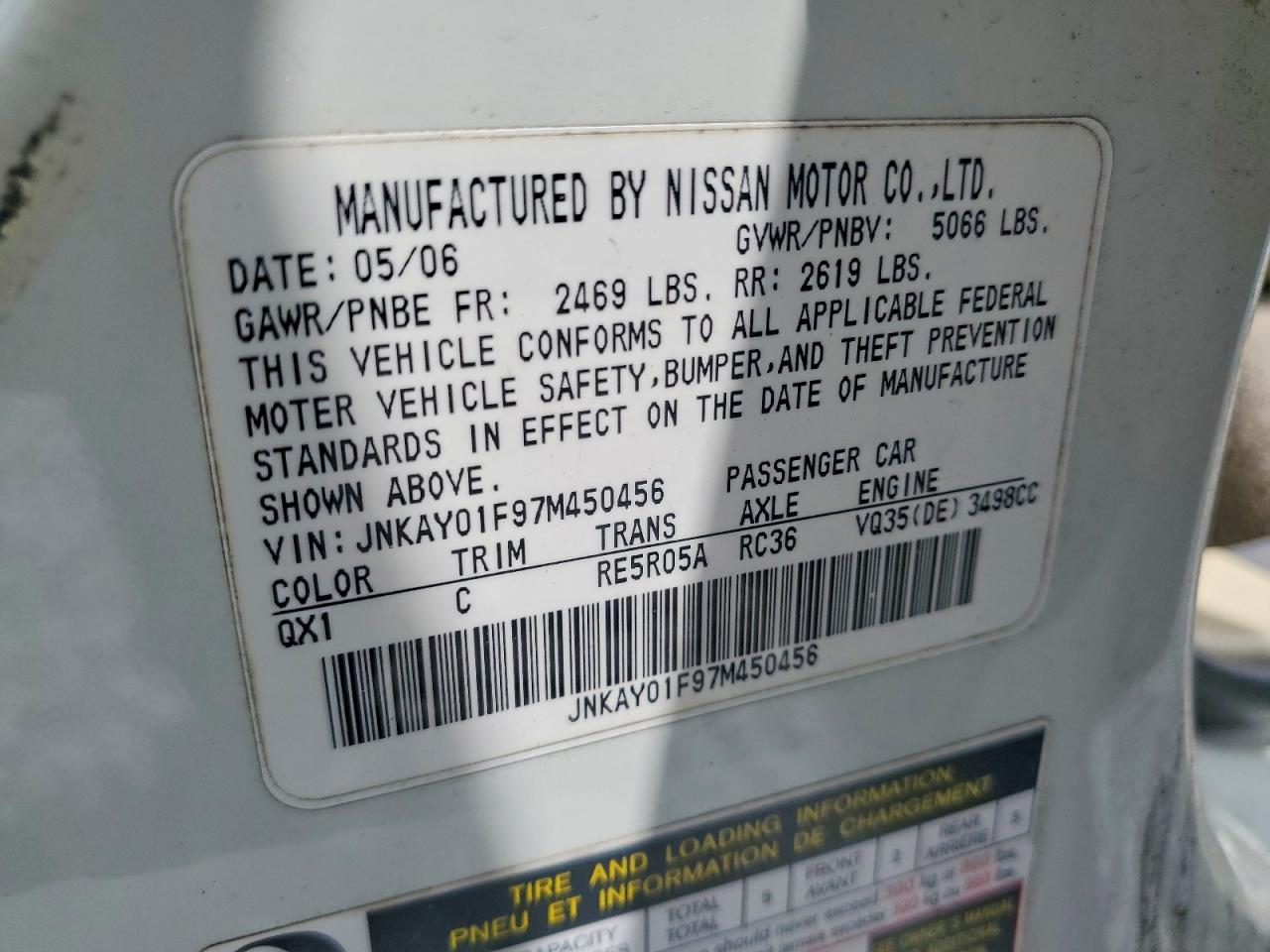 2007 Infiniti M35 X White vin: JNKAY01F97M450456