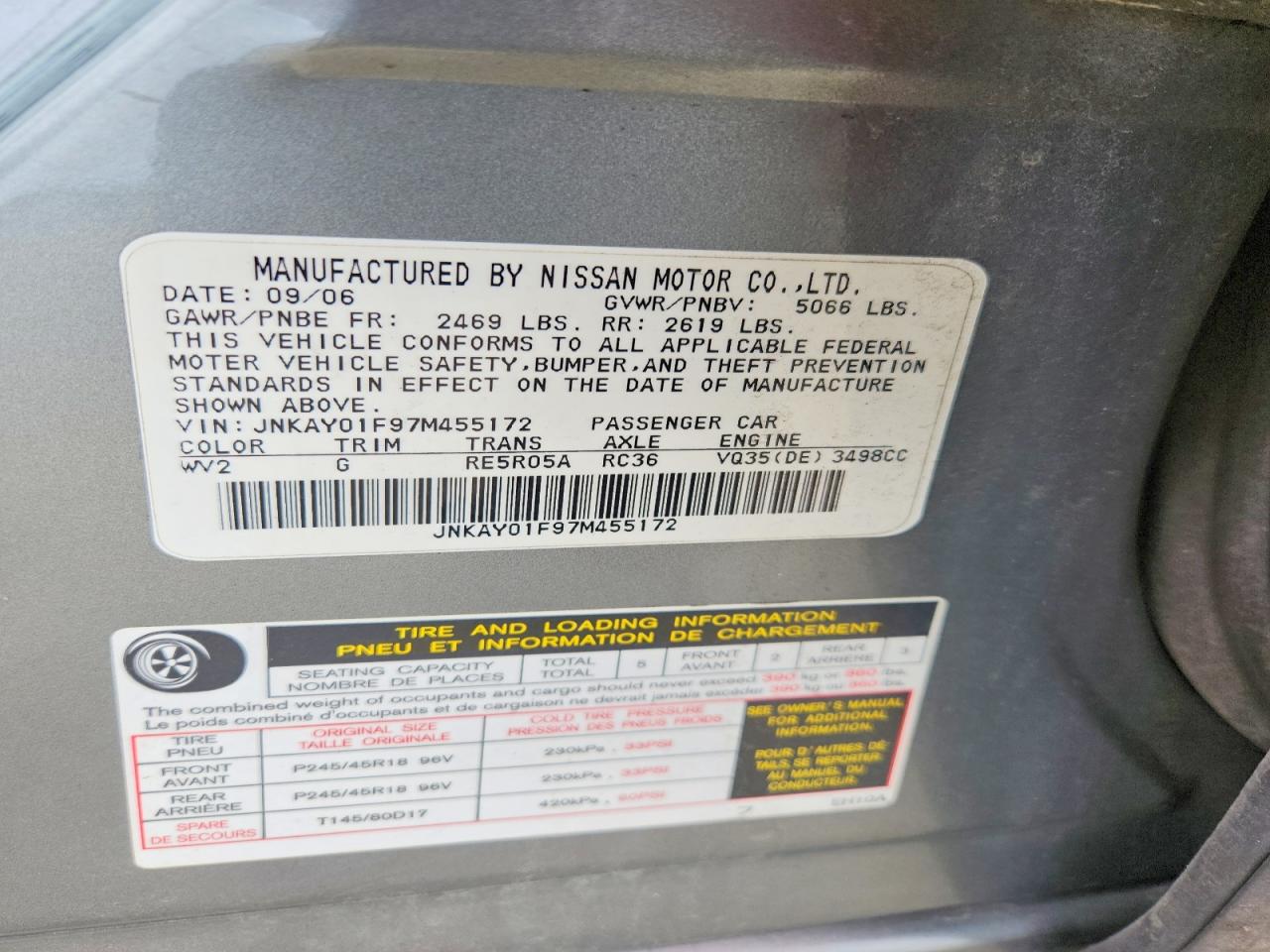 2007 Infiniti M35 X Silver vin: JNKAY01F97M455172