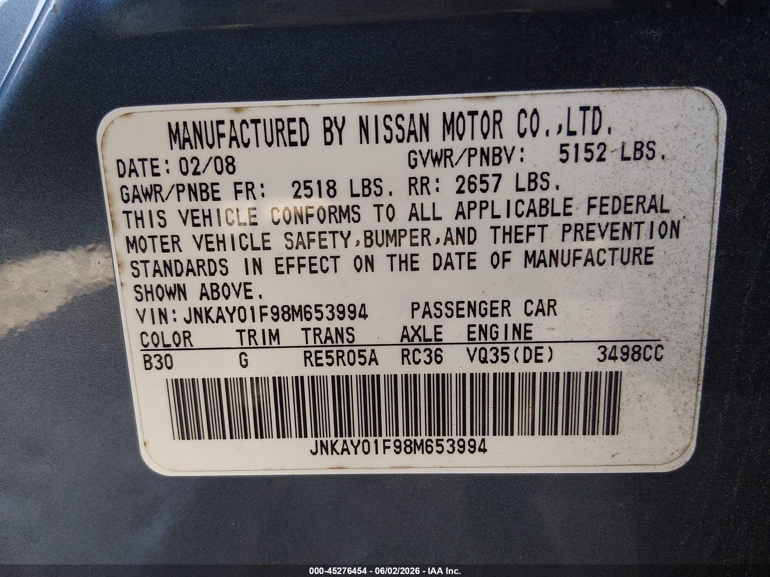 2008 Infiniti M35x   Синий vin: JNKAY01F98M653994