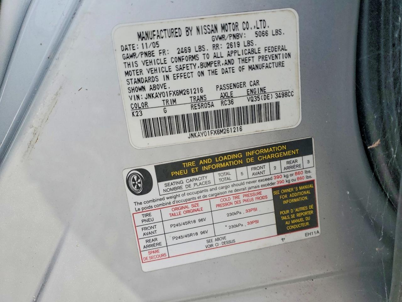 2006 Infiniti M35 Base Silver vin: JNKAY01FX6M261216
