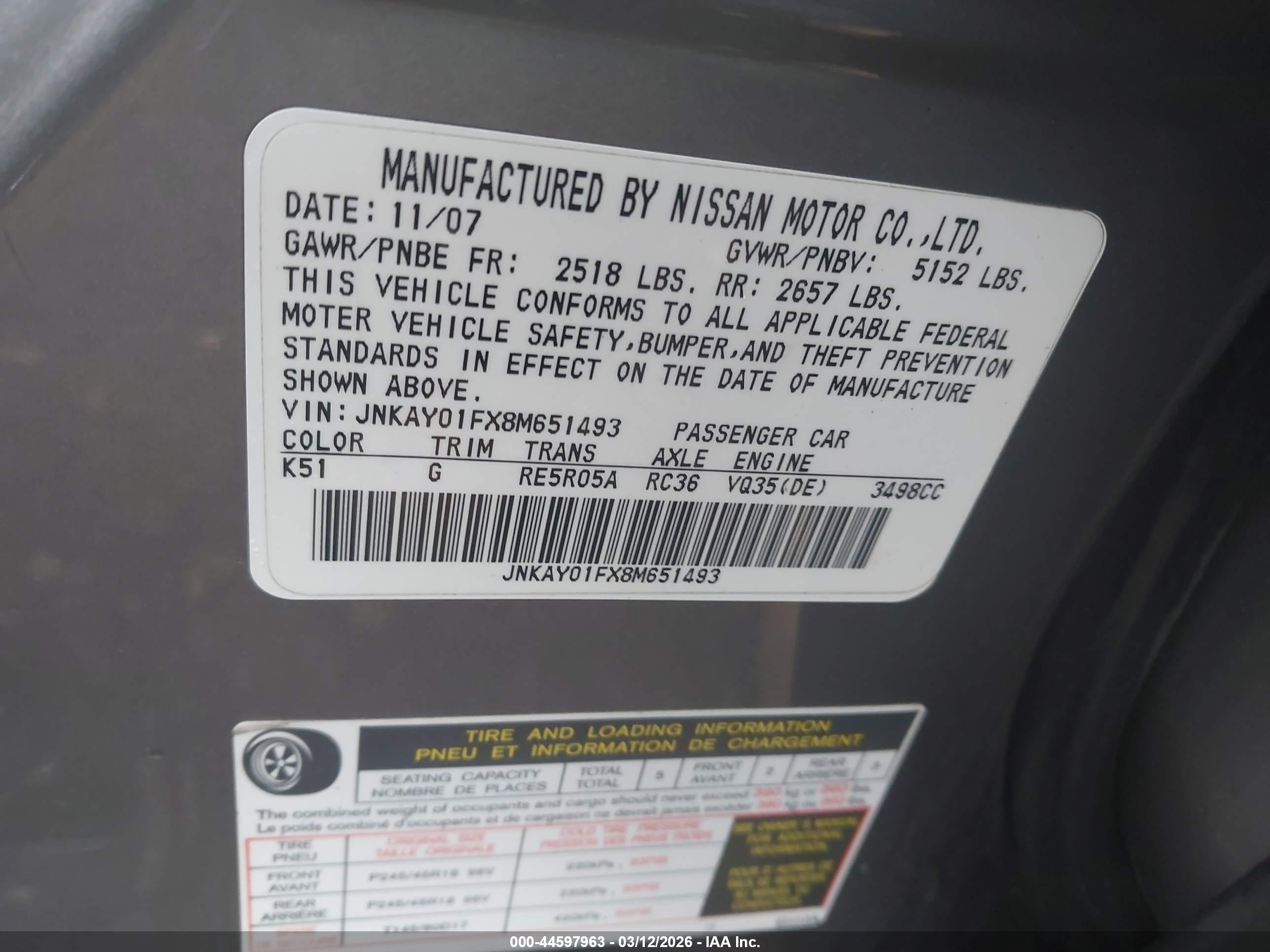 2008 Infiniti M35x   Gray vin: JNKAY01FX8M651493