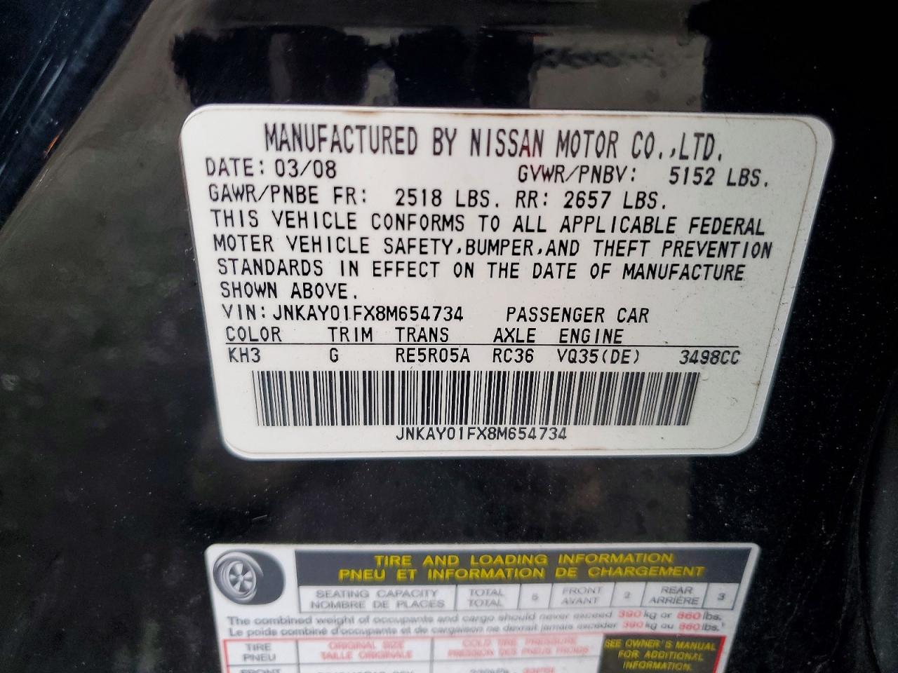 2008 Infiniti M35 X Black vin: JNKAY01FX8M654734