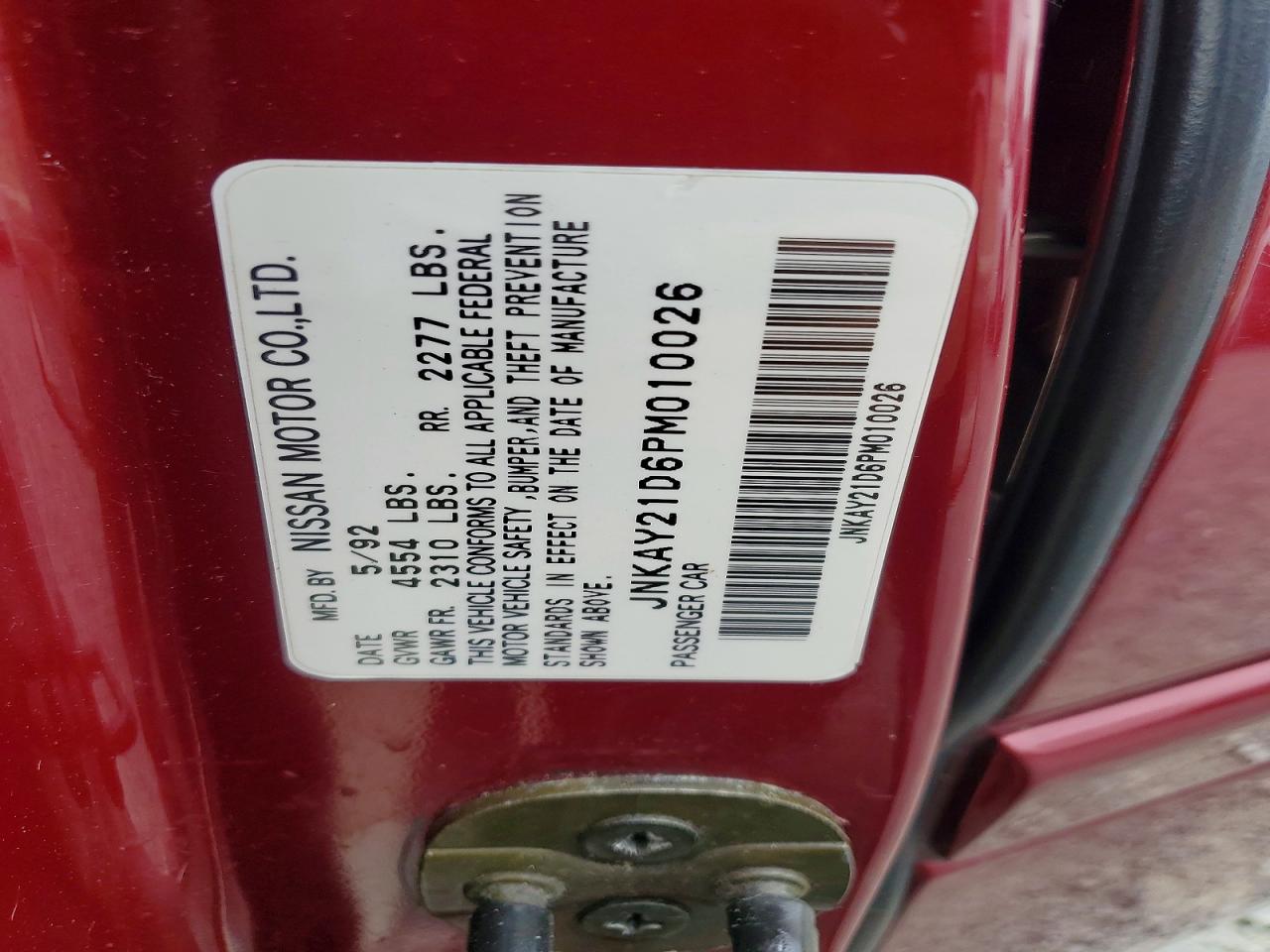 1993 Infiniti J30 Base Red vin: JNKAY21D6PM010026