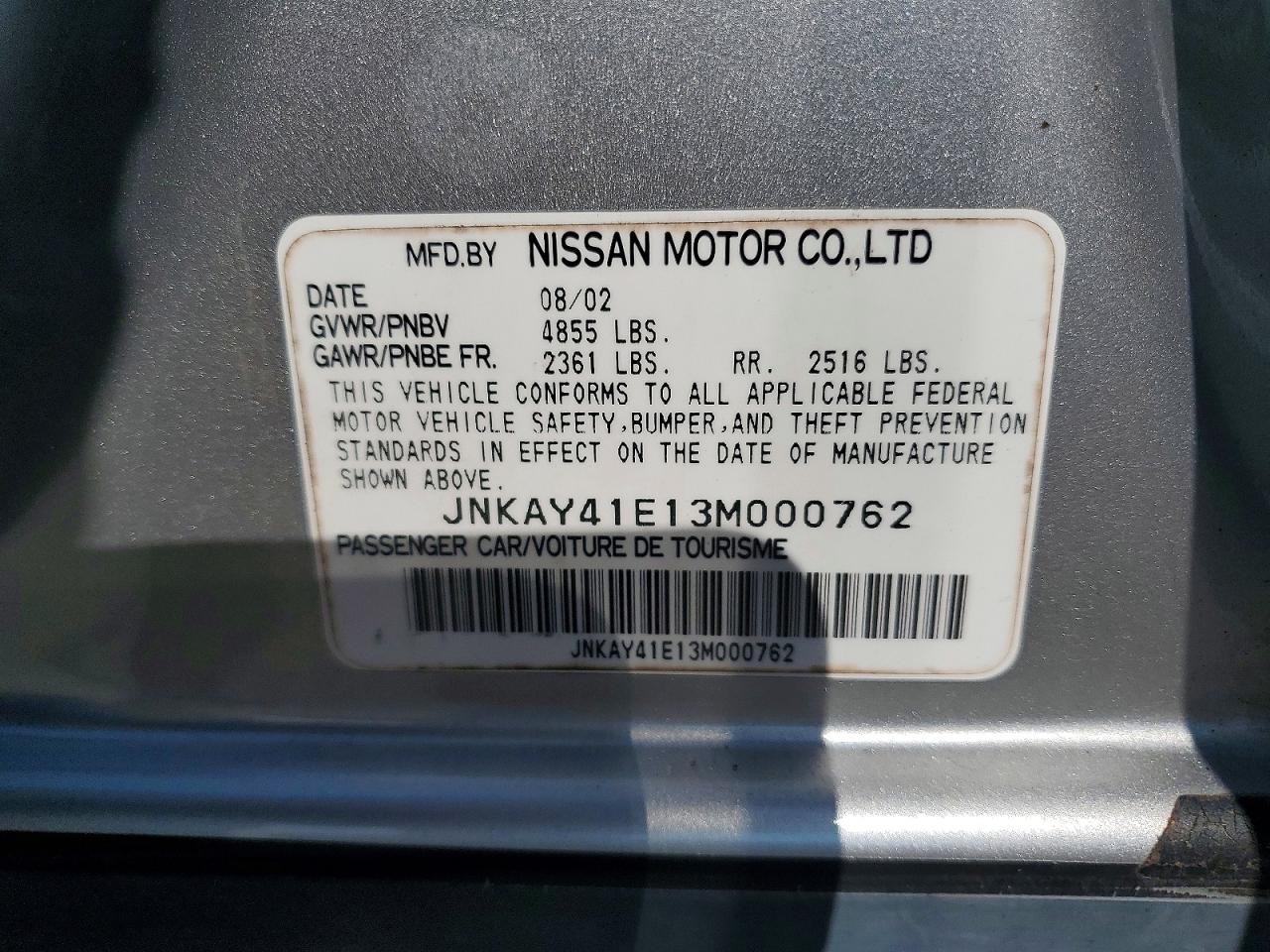 2003 Infiniti M45 Base Silver vin: JNKAY41E13M000762