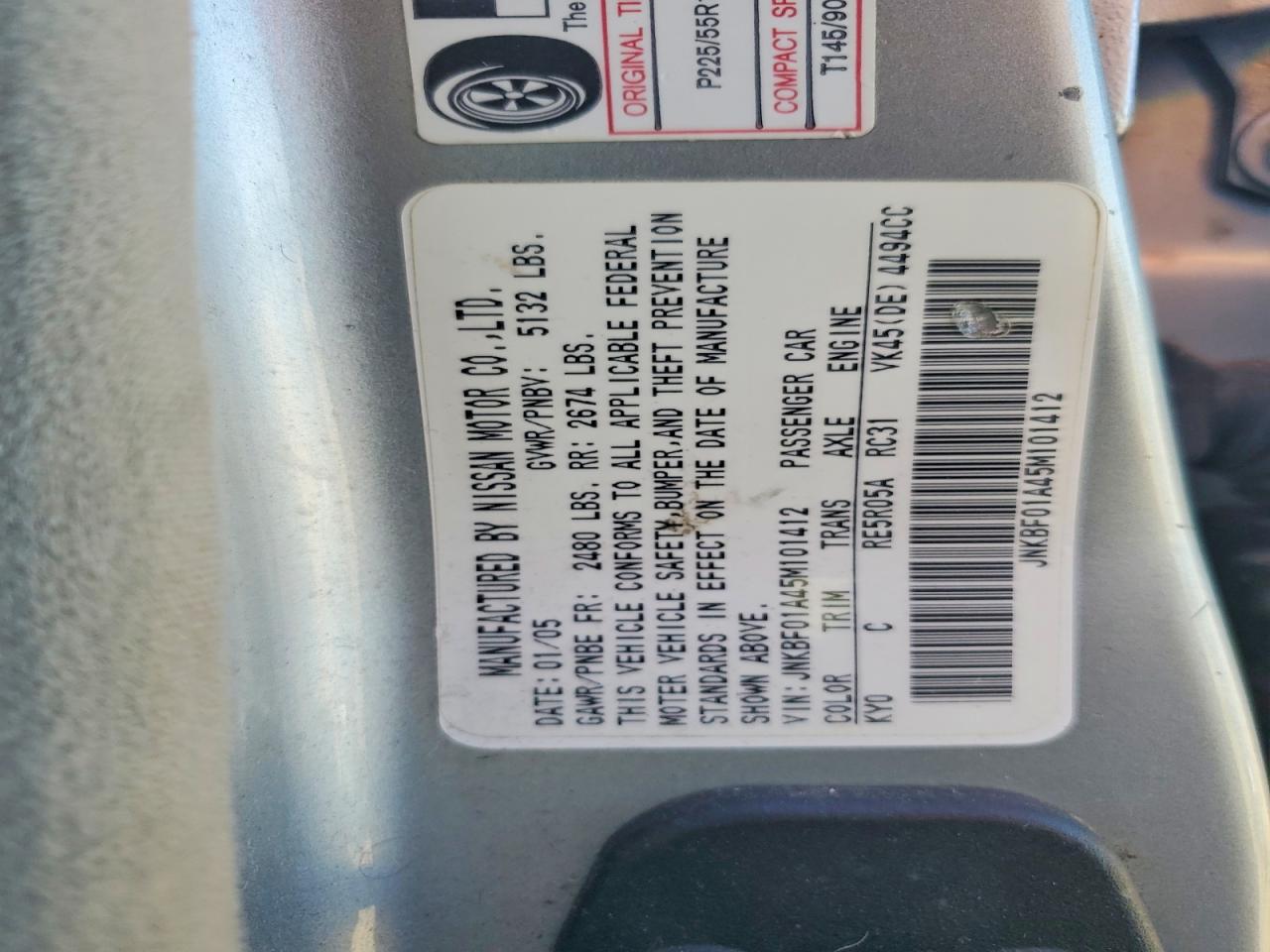 2005 Infiniti Q45 Base Silver vin: JNKBF01A45M101412