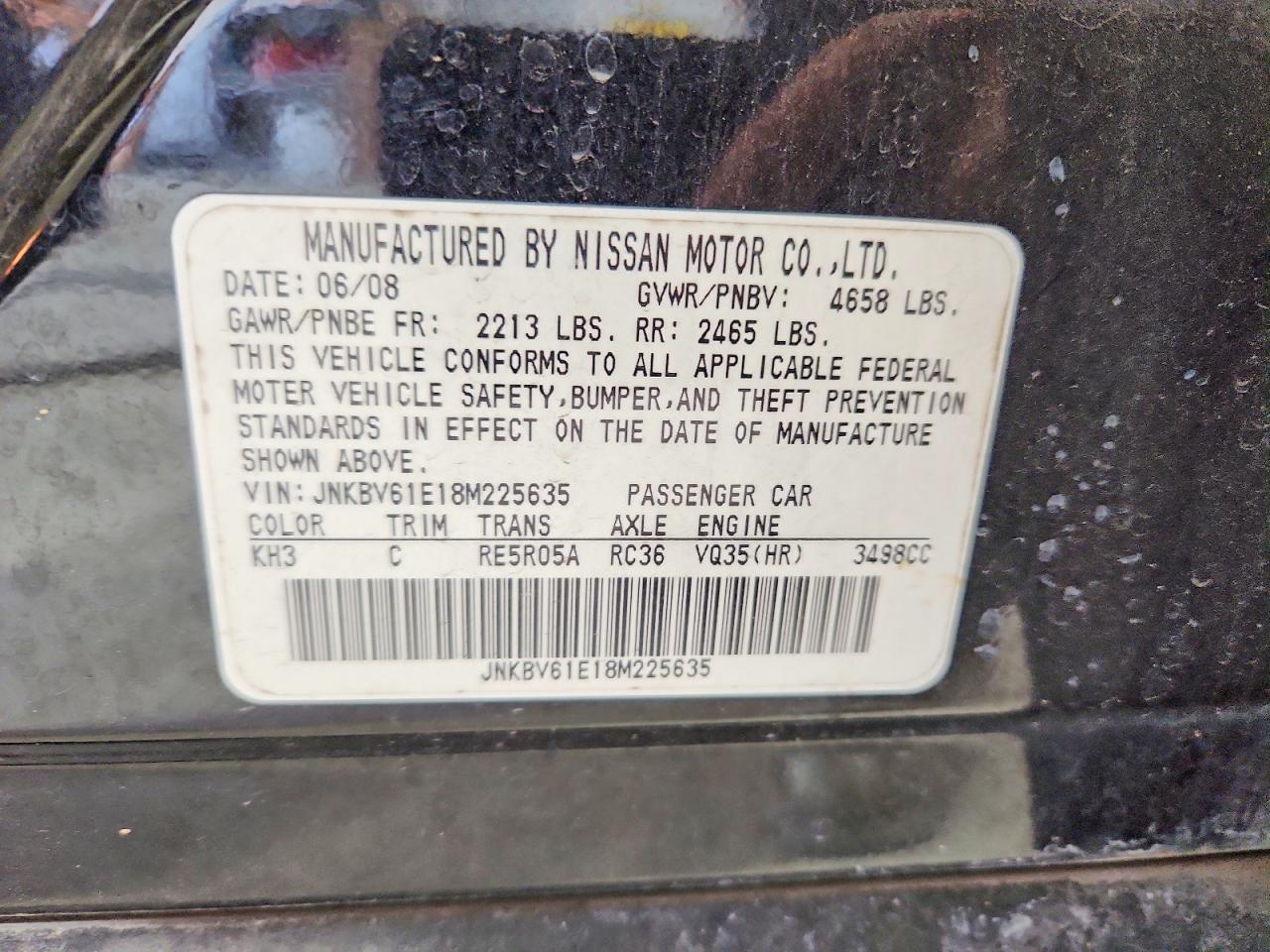 2008 Infi G35 Black vin: JNKBV61E18M225635