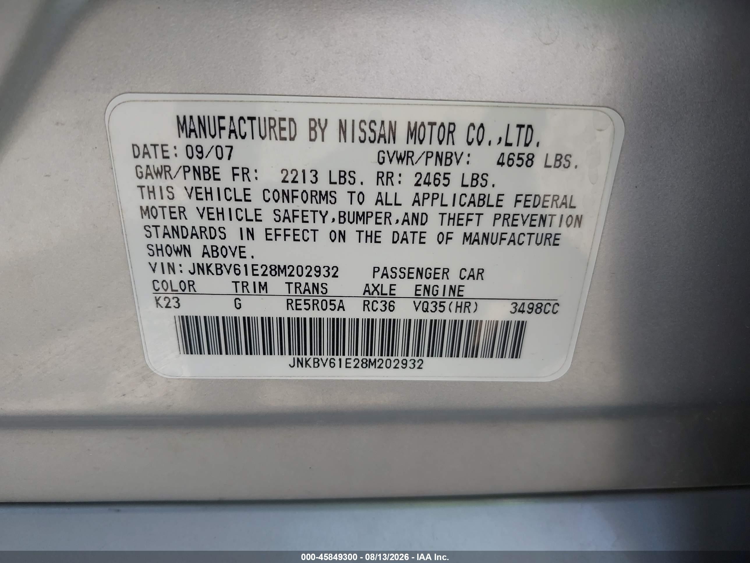 2008 Infiniti G35 Journey Silver vin: JNKBV61E28M202932