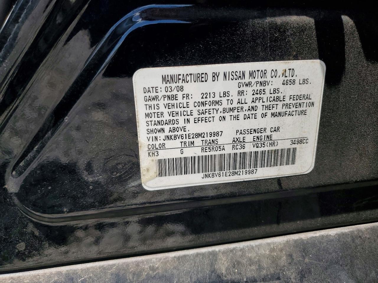 2008 Infiniti G35 Base Gray vin: JNKBV61E28M219987