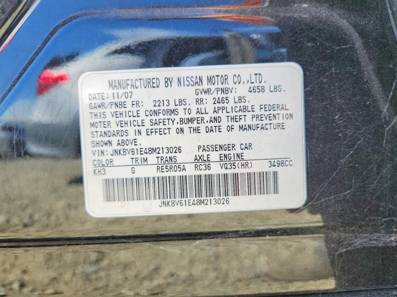 2008 Infiniti G35 Base Black vin: JNKBV61E48M213026