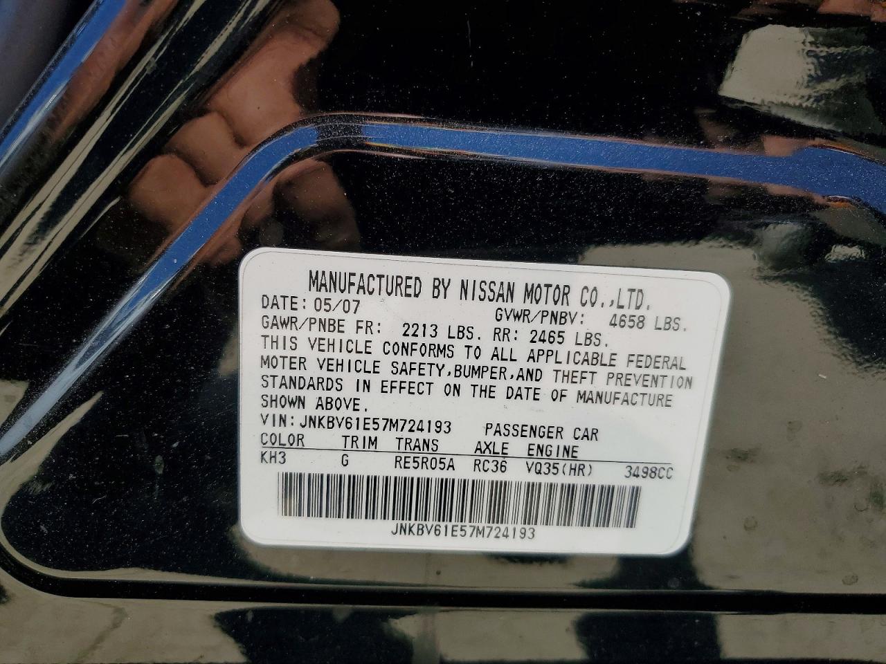 2007 Infiniti G35 Base Black vin: JNKBV61E57M724193