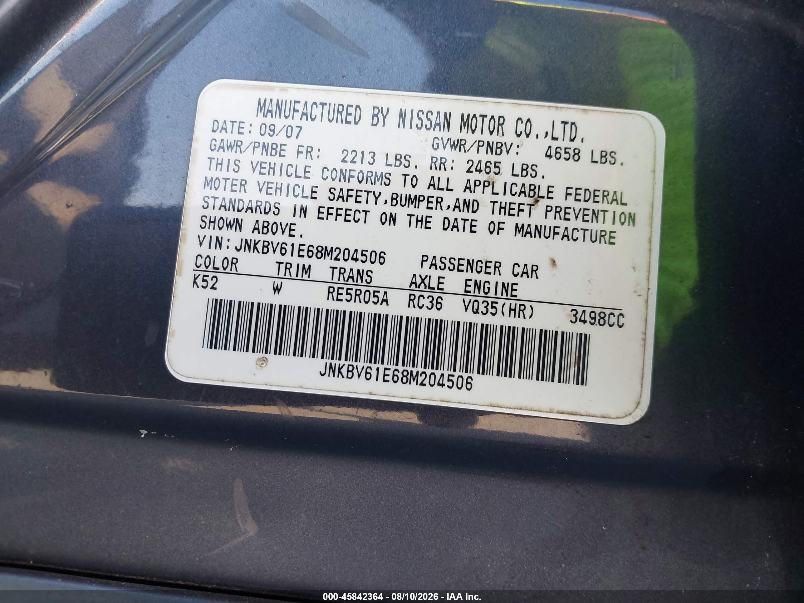 2008 Infiniti G35 Journey Gray vin: JNKBV61E68M204506