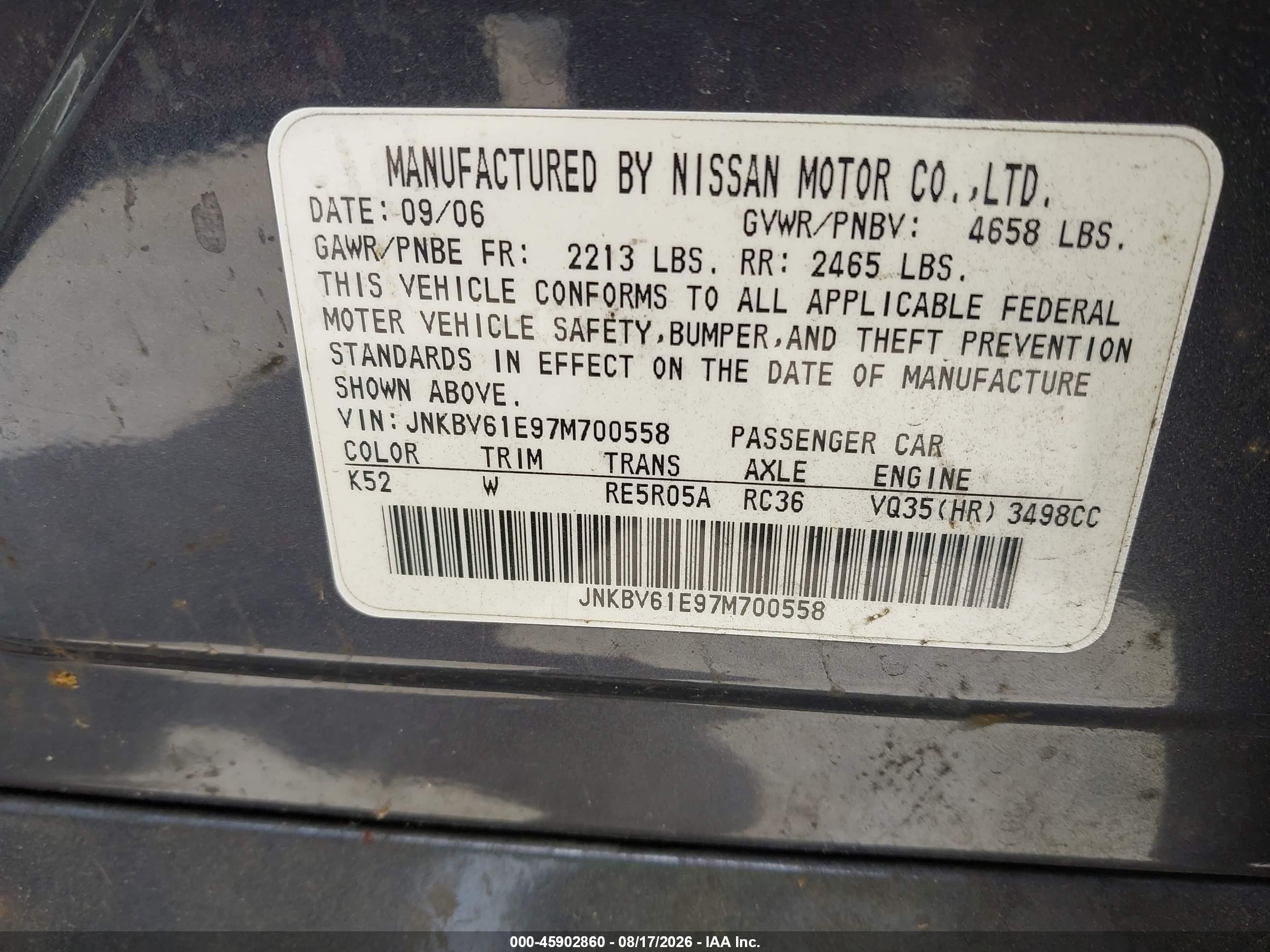 2007 Infiniti G35 Sport Gray vin: JNKBV61E97M700558