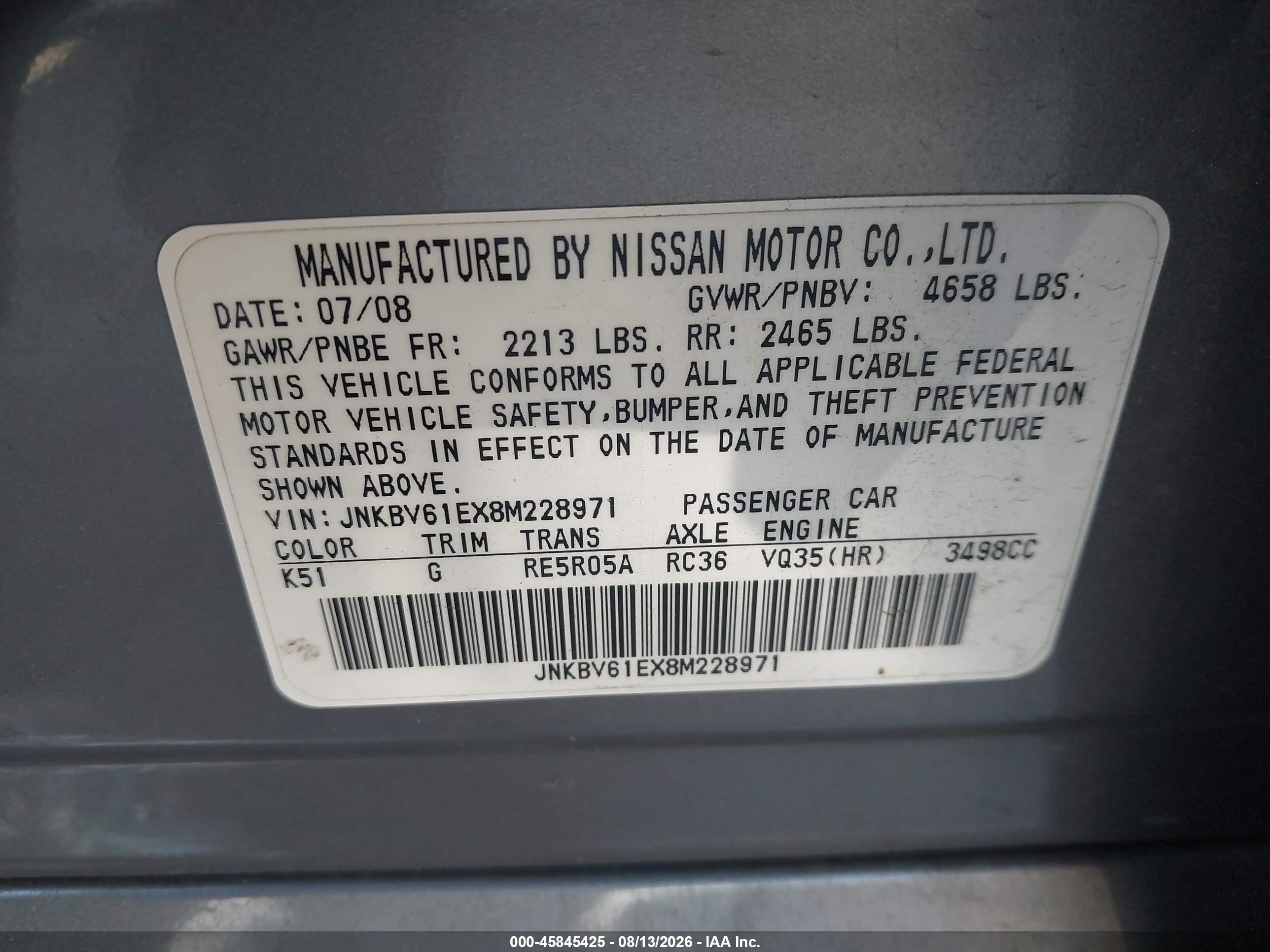 2008 Infiniti G35 Journey Gray vin: JNKBV61EX8M228971