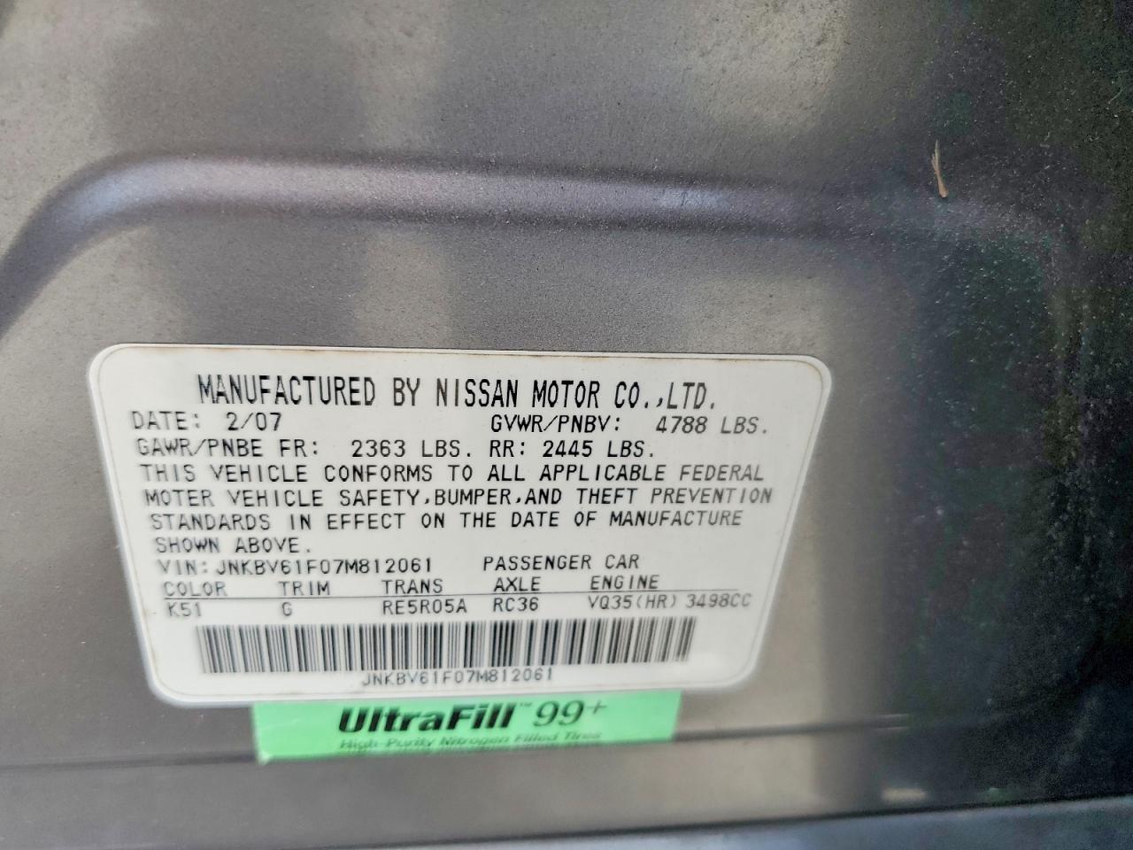 2007 Infiniti G35 X Gray vin: JNKBV61F07M812061