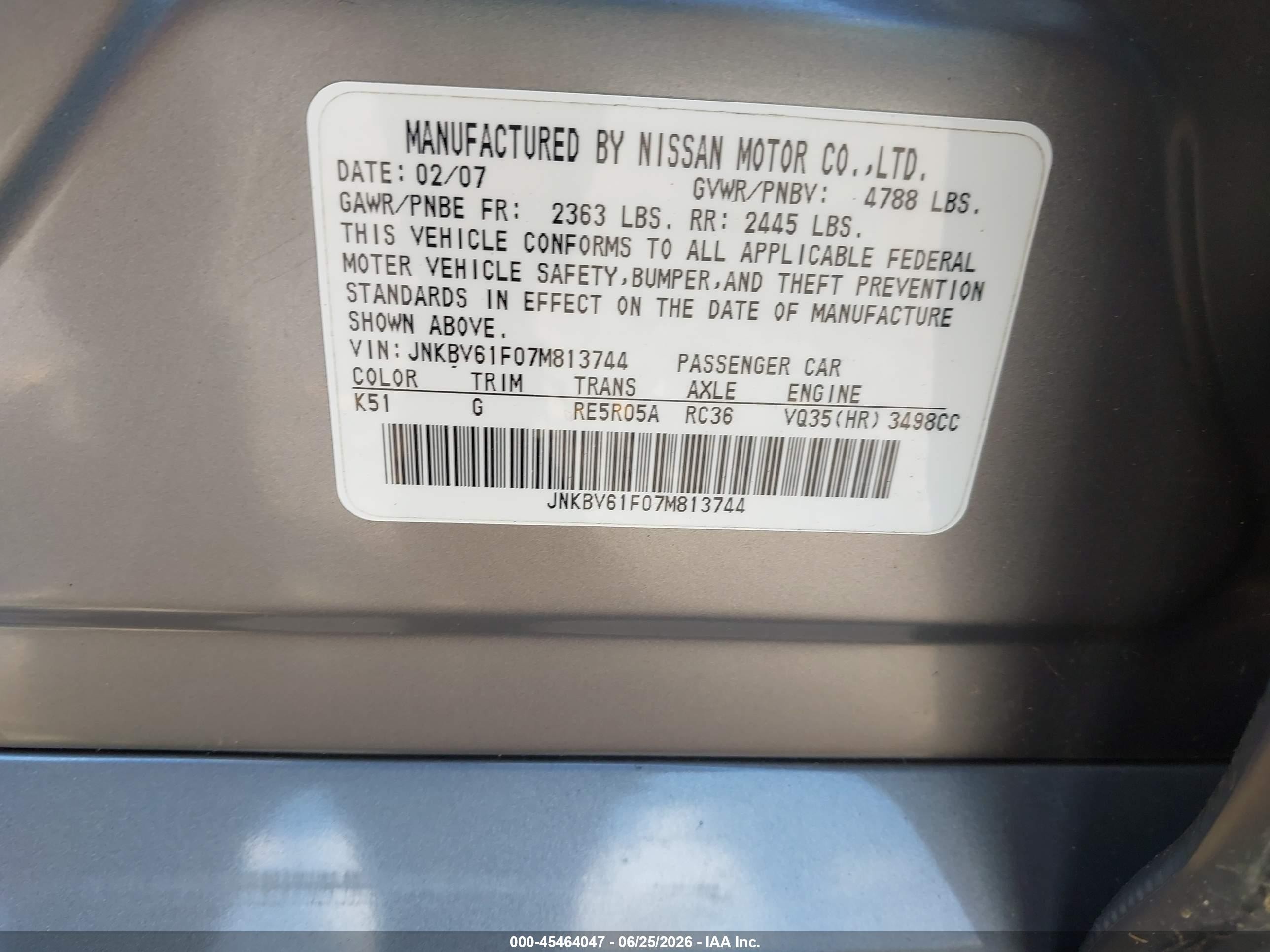 2007 Infiniti G35x   Tan vin: JNKBV61F07M813744