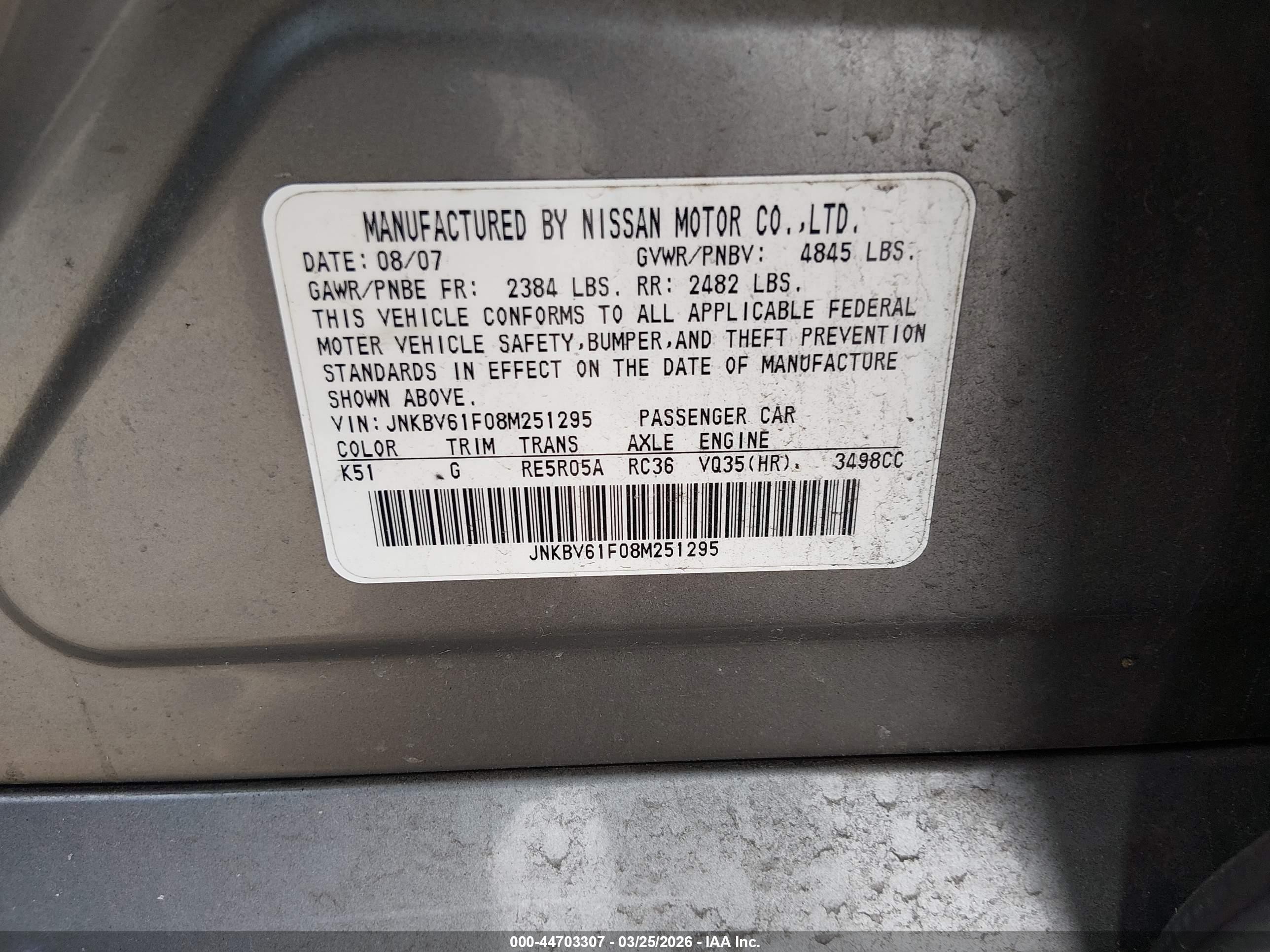 2008 Infiniti G35x Gray vin: JNKBV61F08M251295