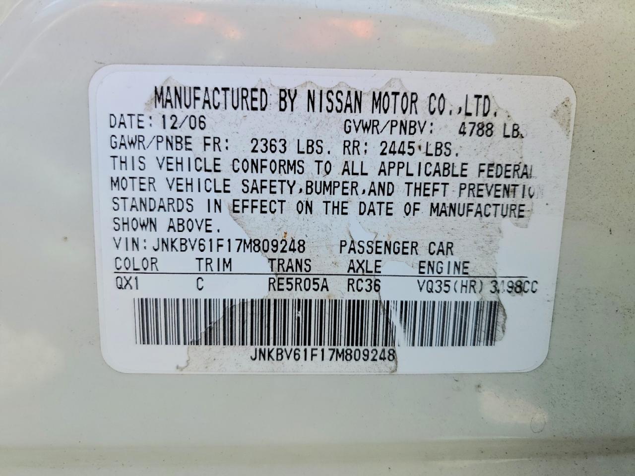 2007 Infiniti G35 X White vin: JNKBV61F17M809248