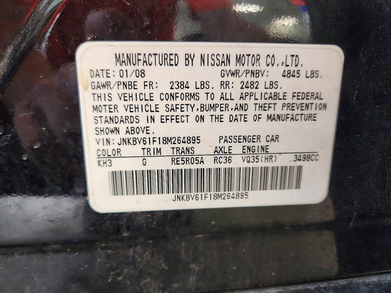 2008 Infiniti G35 X Black vin: JNKBV61F18M264895