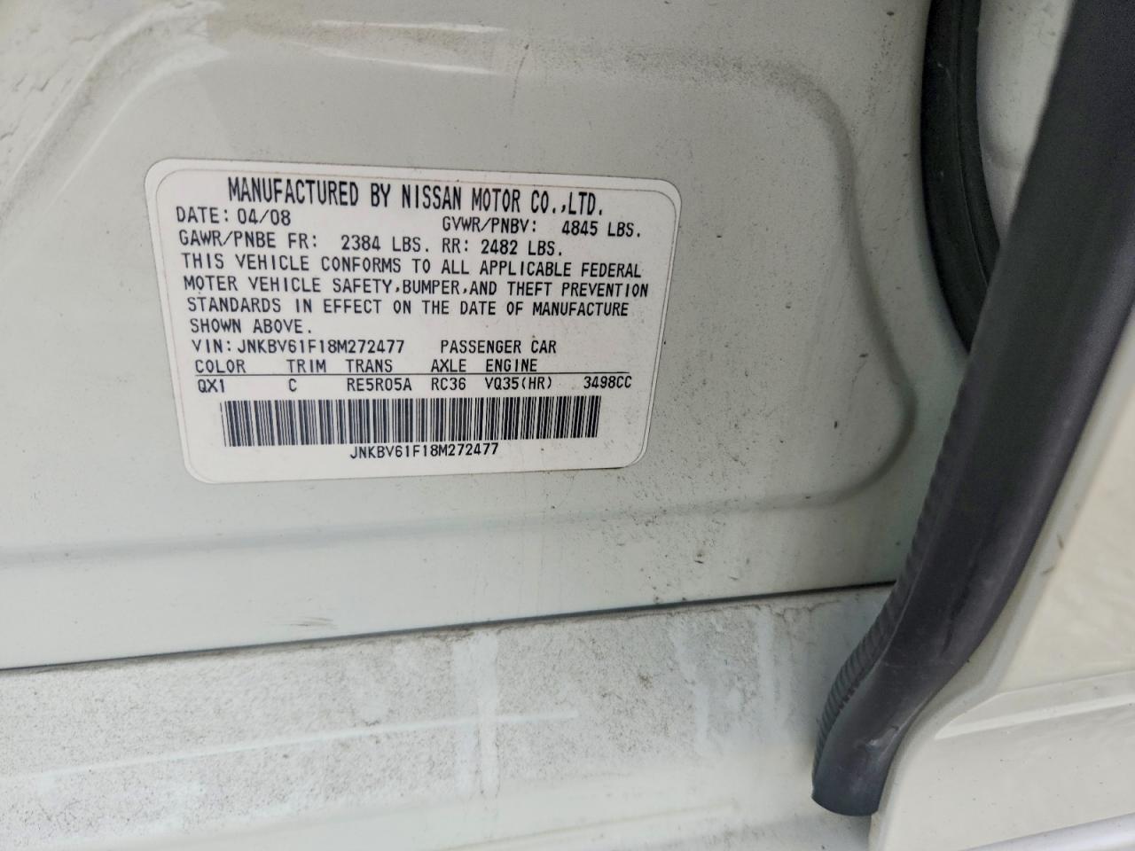2008 Infiniti G35 X White vin: JNKBV61F18M272477