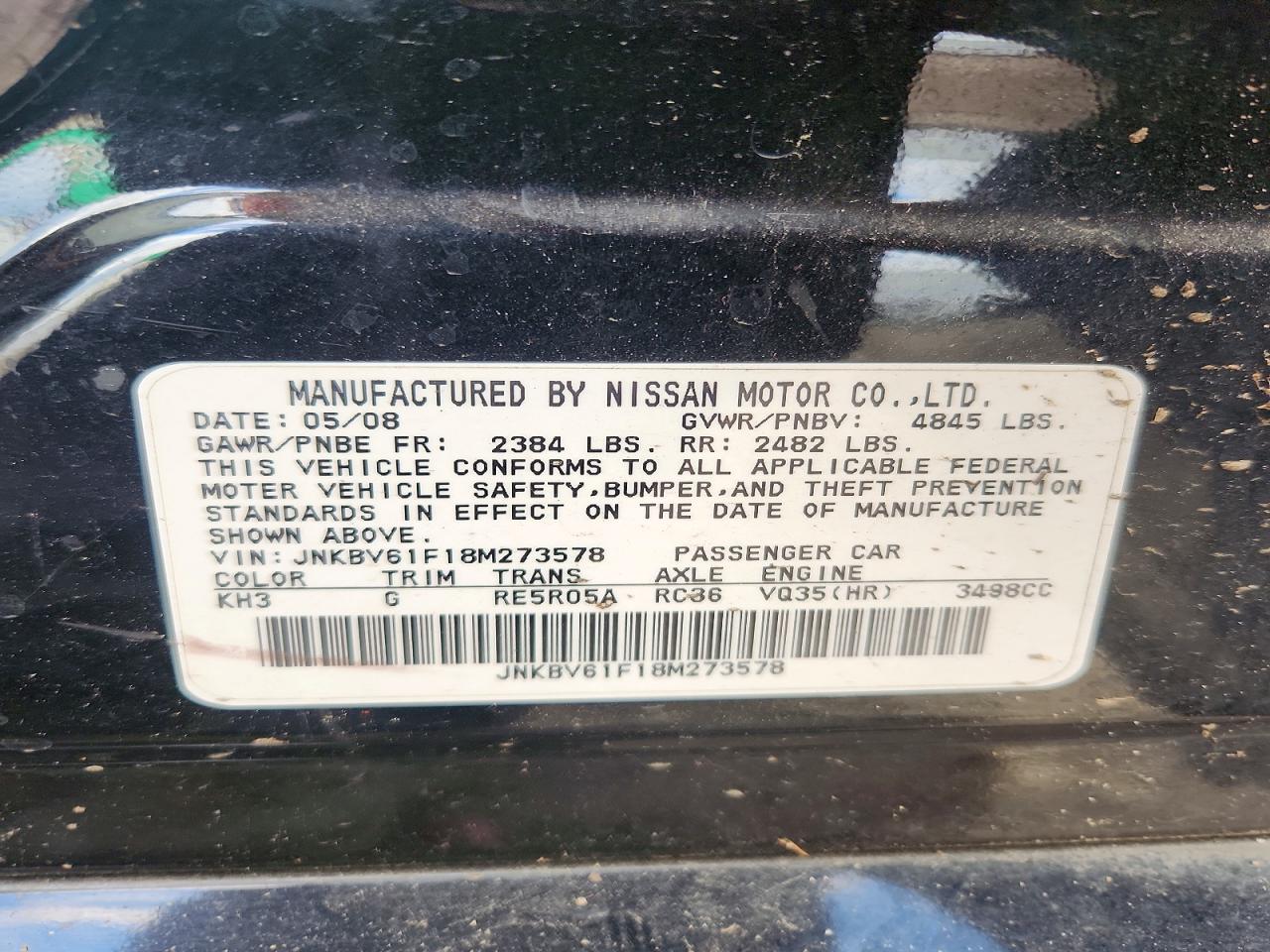 2008 Infiniti G35 X Black vin: JNKBV61F18M273578