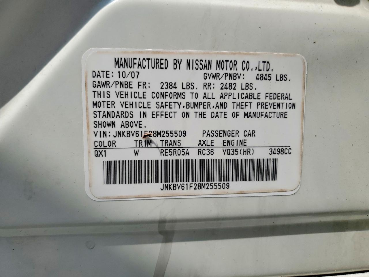 2008 Infiniti G35 X White vin: JNKBV61F28M255509
