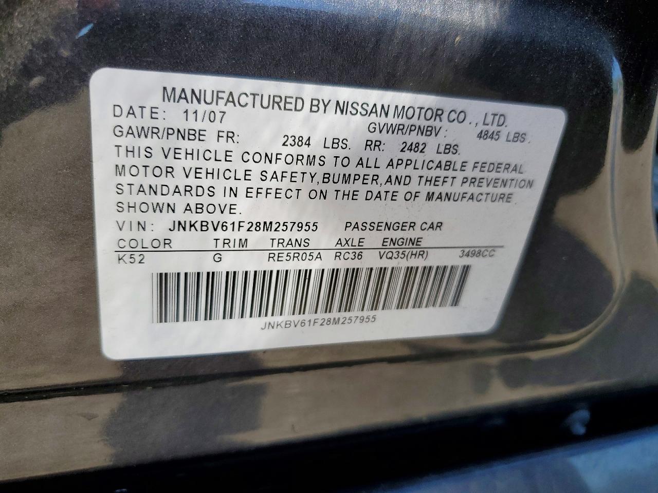 2008 Infiniti G35 X Black vin: JNKBV61F28M257955