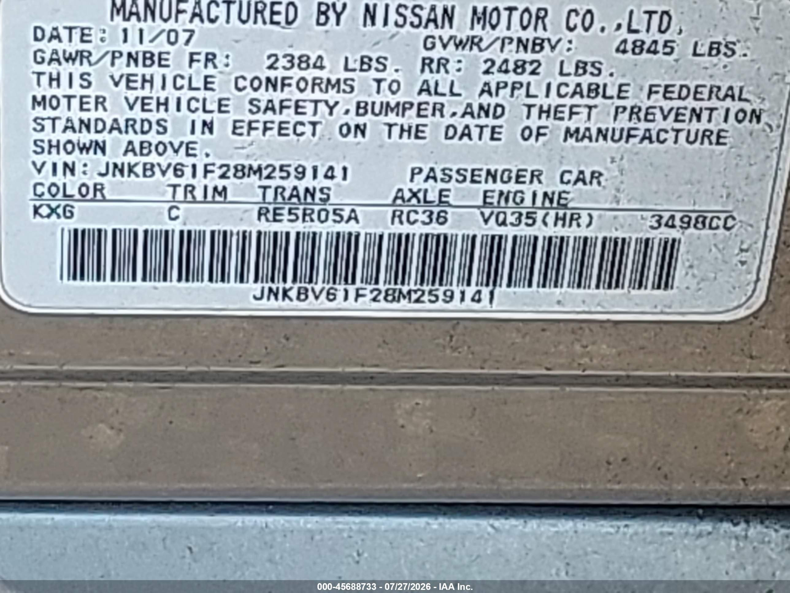 2008 Infiniti G35x   Gray vin: JNKBV61F28M259141