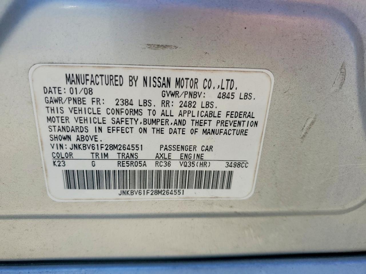 2008 Infiniti G35 X Silver vin: JNKBV61F28M264551
