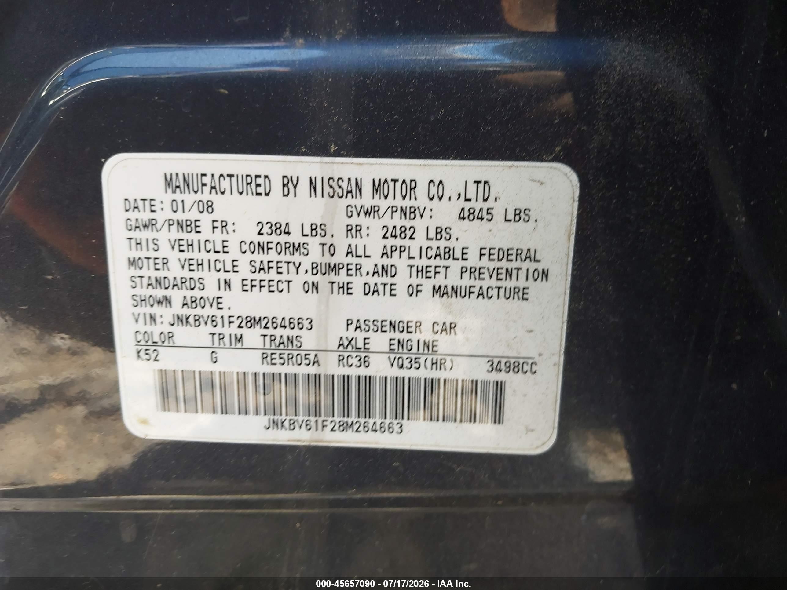 2008 Infiniti G35x   Gray vin: JNKBV61F28M264663