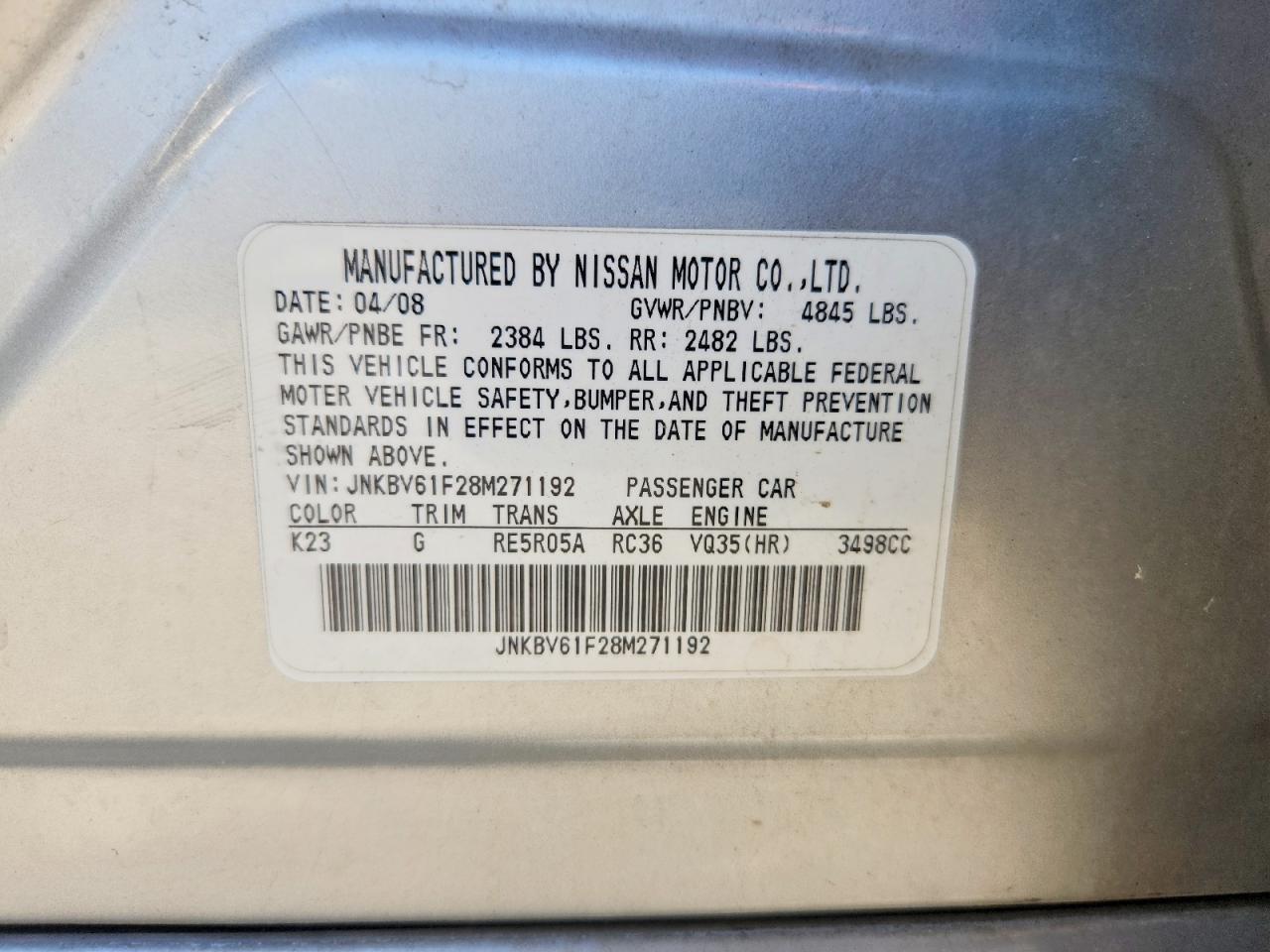 2008 Infiniti G35 X Silver vin: JNKBV61F28M271192