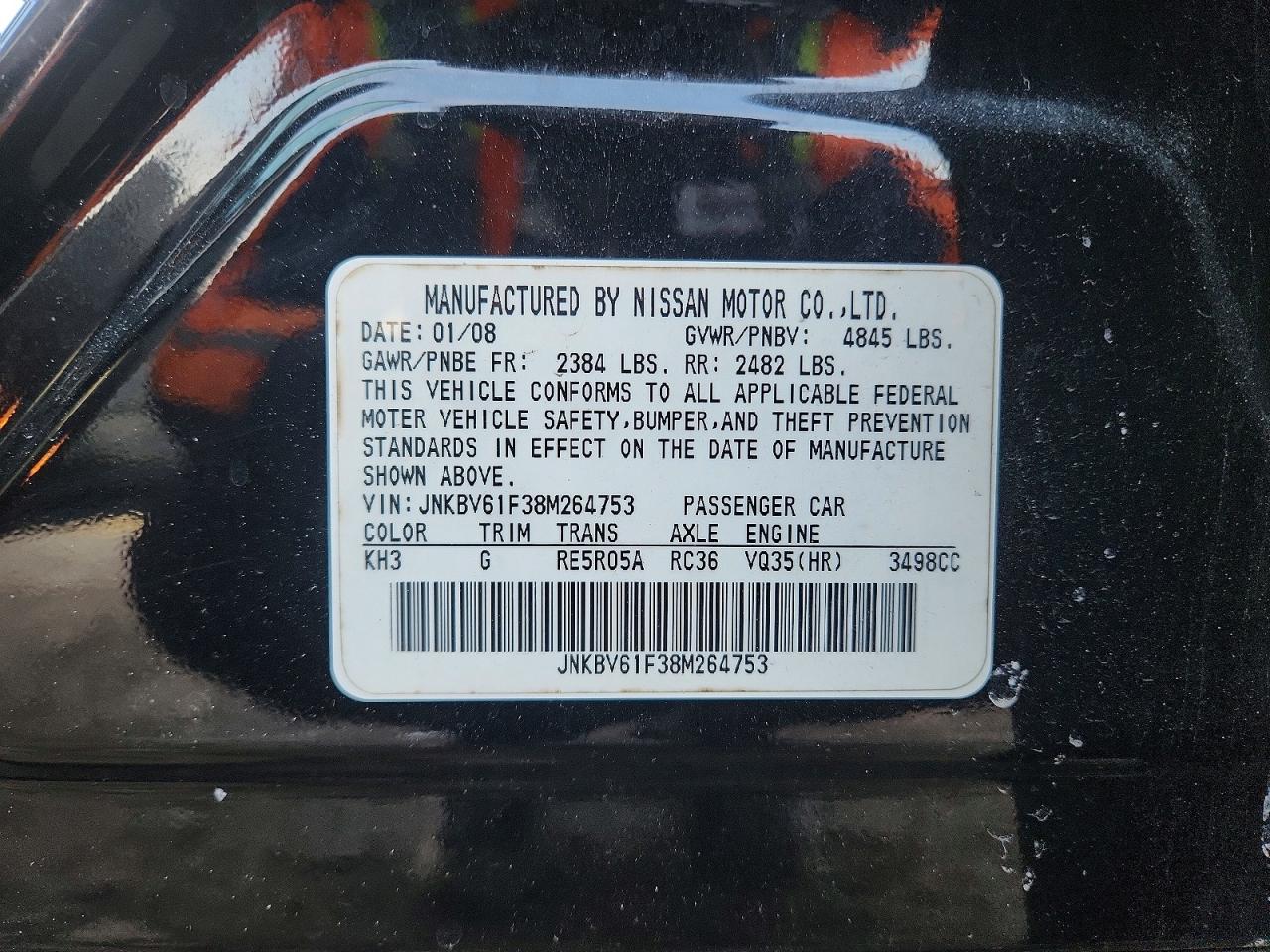2008 Infiniti G35 X Black vin: JNKBV61F38M264753