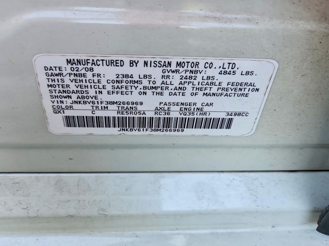2008 Infiniti G35 X White vin: JNKBV61F38M266969