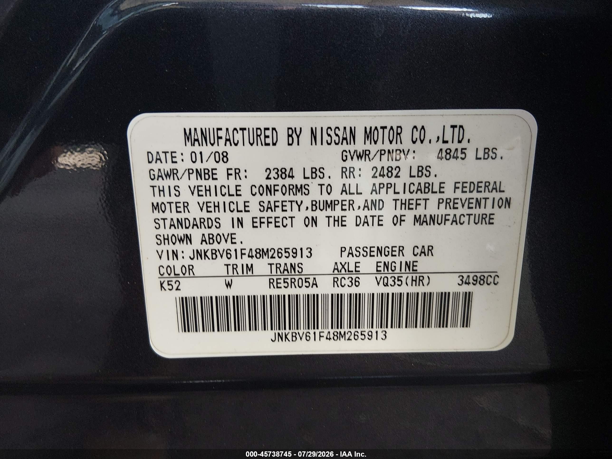 2008 Infiniti G35x   Gray vin: JNKBV61F48M265913