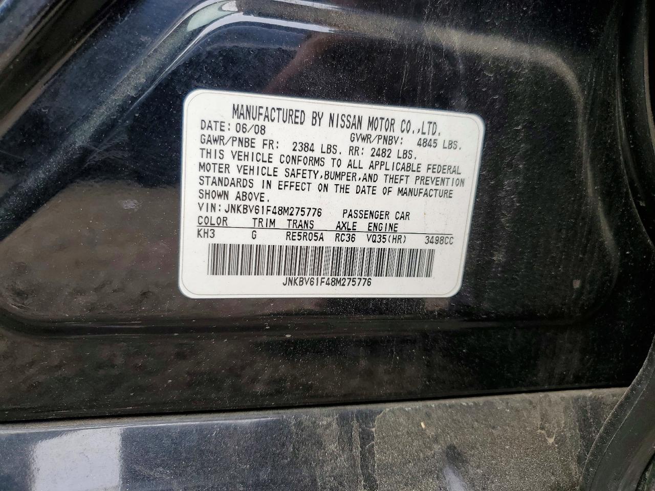 2008 Infiniti G35 X Black vin: JNKBV61F48M275776