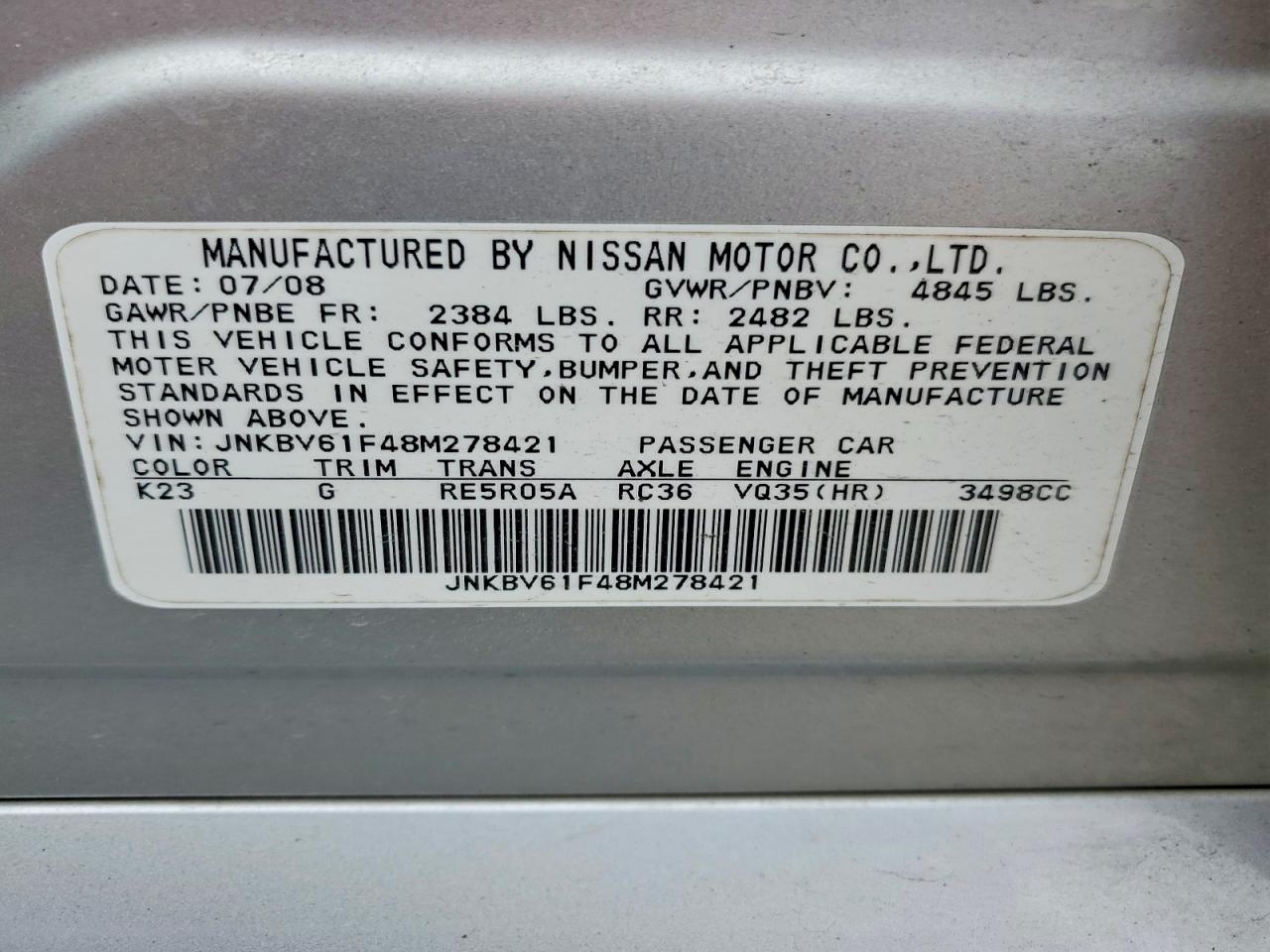 2008 Infiniti G35 X Silver vin: JNKBV61F48M278421