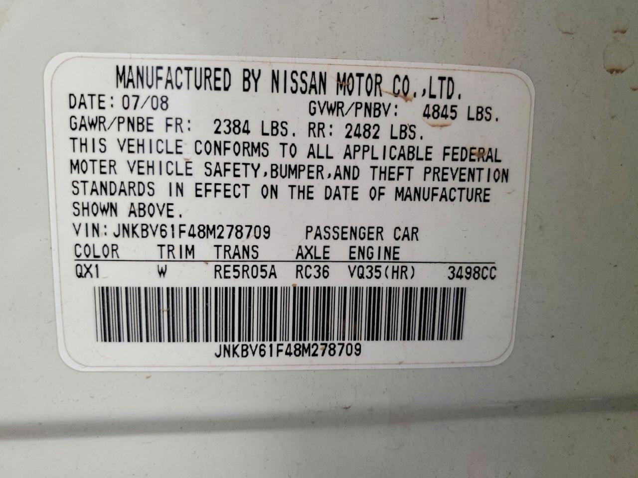 2008 Infiniti G35 X White vin: JNKBV61F48M278709