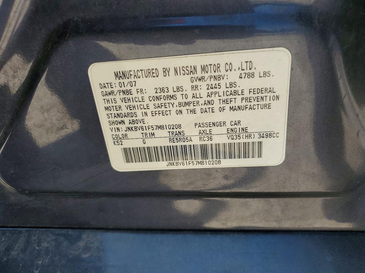 2007 Infiniti G35 X Blue vin: JNKBV61F57M810208