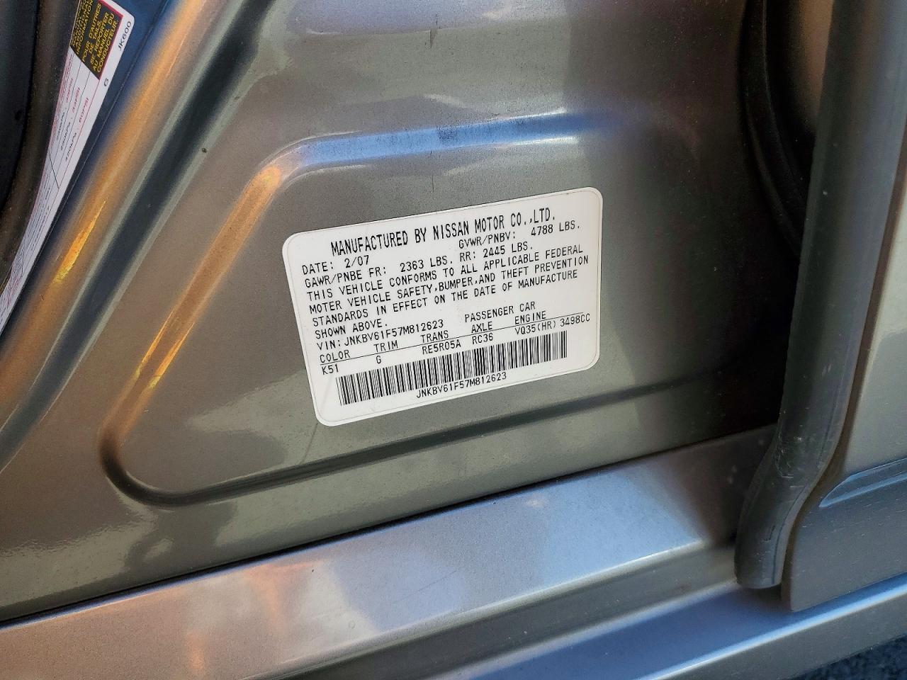2007 Infiniti G35 X Gray vin: JNKBV61F57M812623