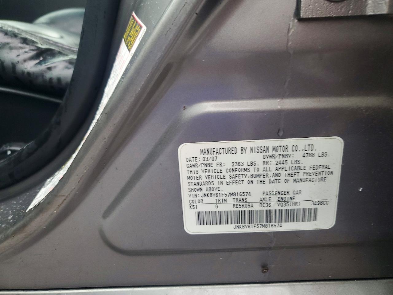 2007 Infiniti G35 X Silver vin: JNKBV61F57M816574