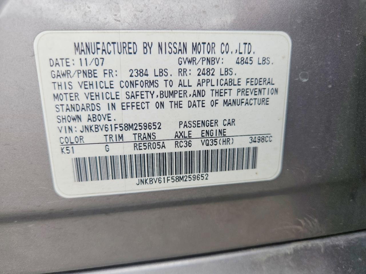 2008 Infiniti G35 X Gray vin: JNKBV61F58M259652