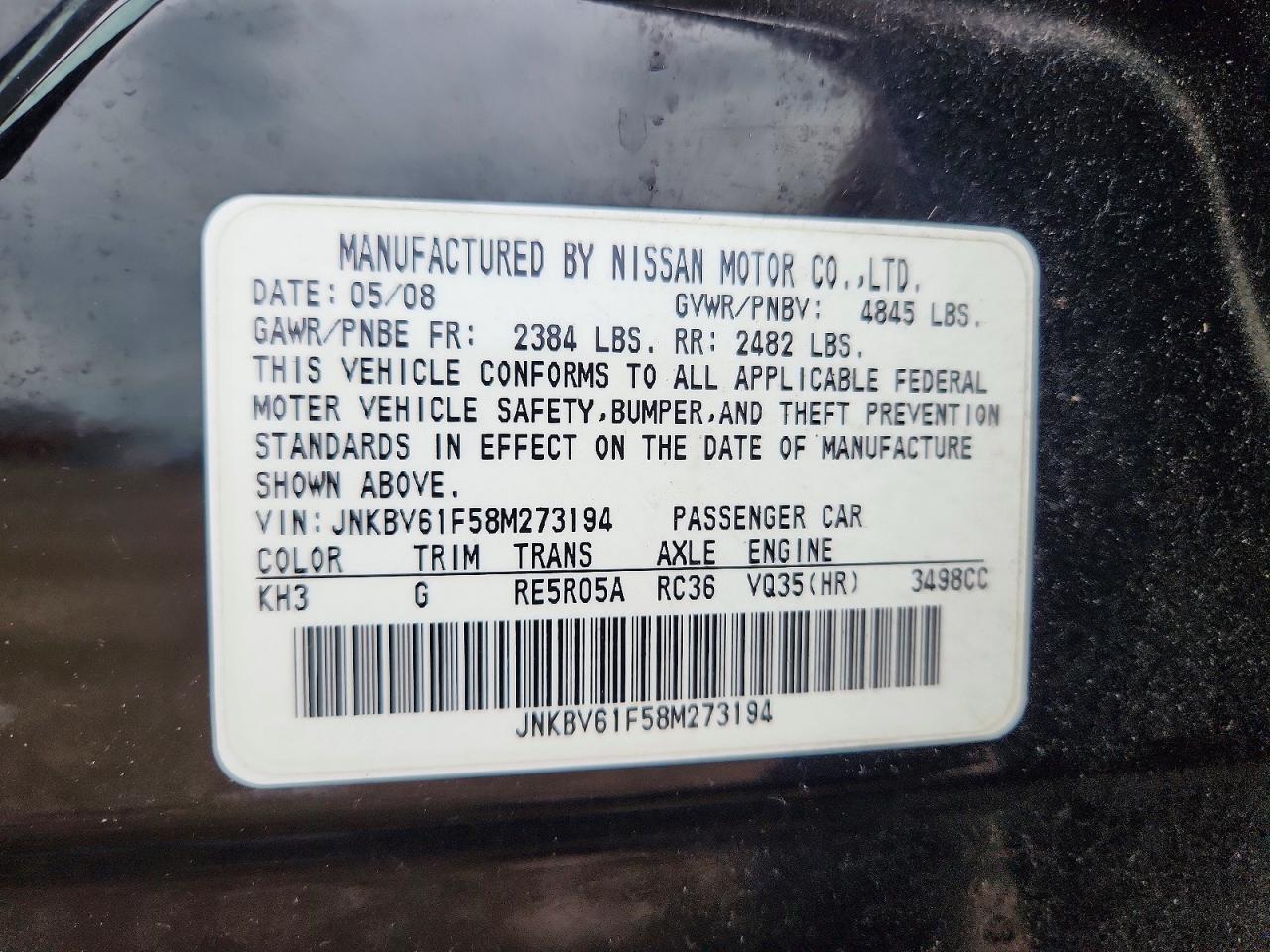 2008 Infiniti G35 X Black vin: JNKBV61F58M273194