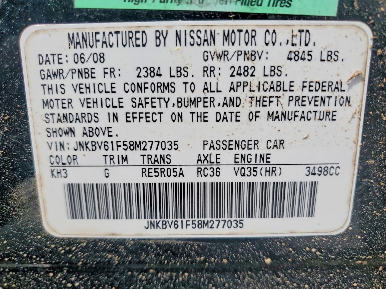 2008 Infiniti G35 X Black vin: JNKBV61F58M277035