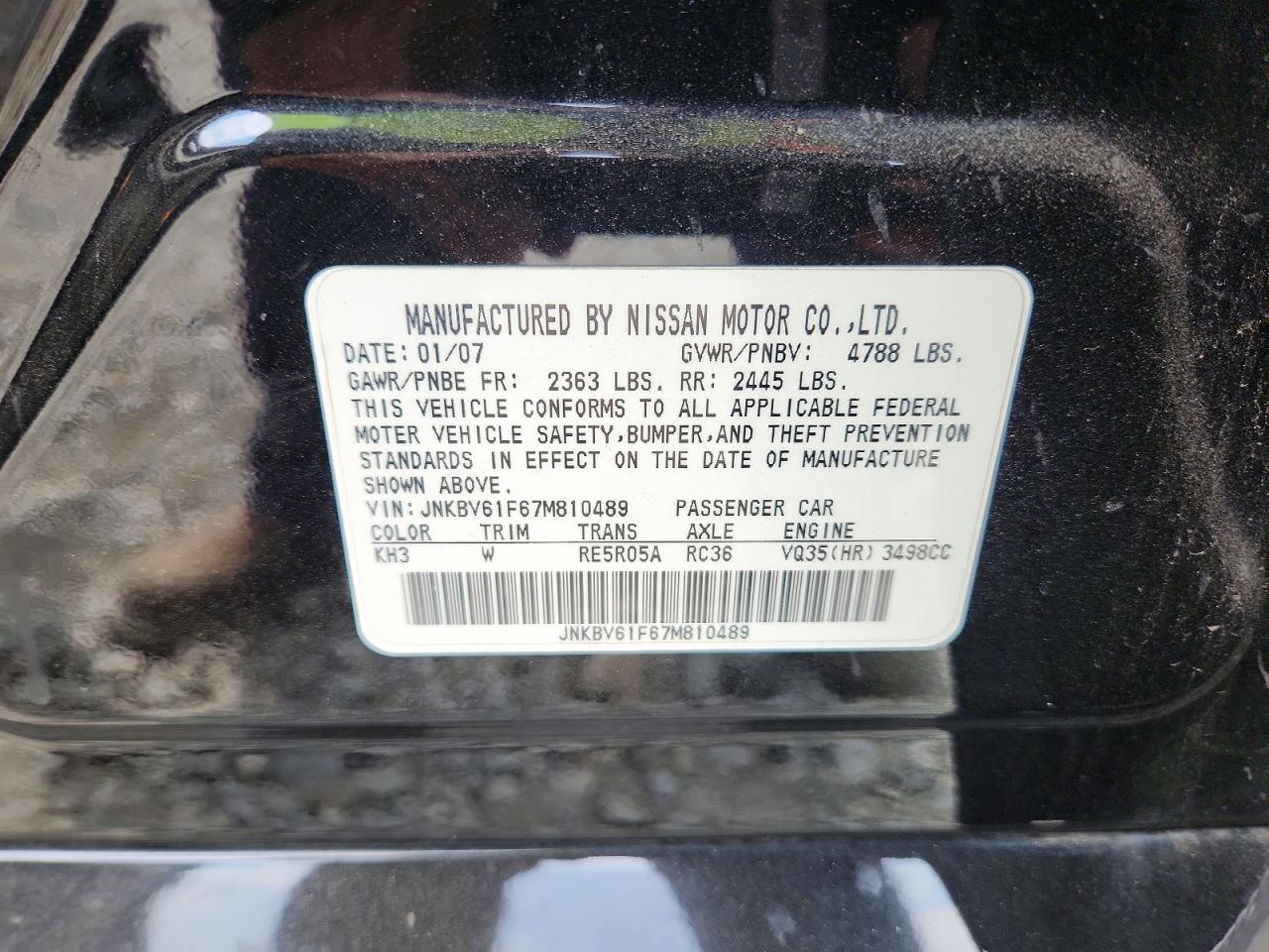 2007 Infiniti G35 X Black vin: JNKBV61F67M810489